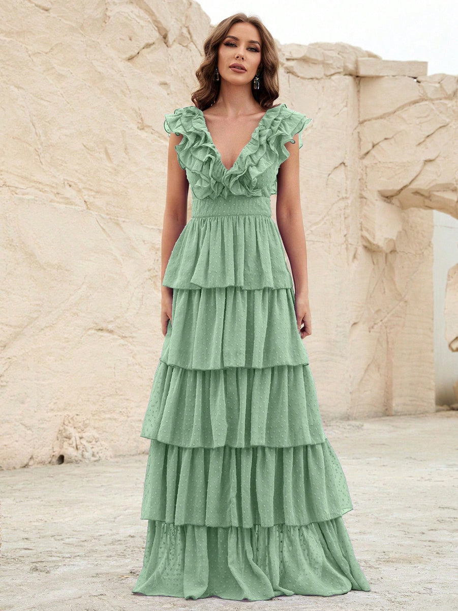 Ruffle Trim Layered Hem Swiss Dot Chiffon Dress – Faeriesty