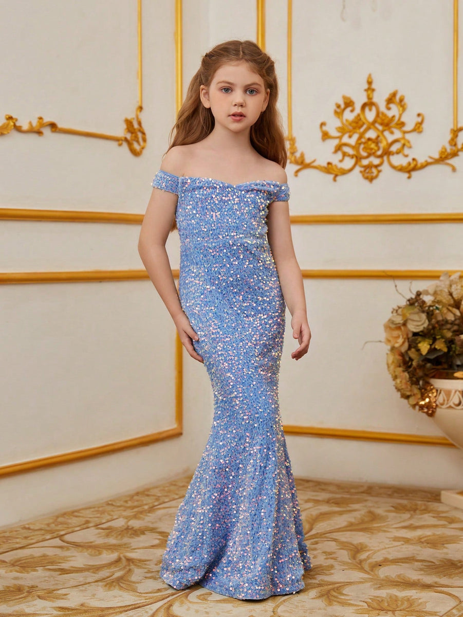 Tween Girls' Off Shoulder Graphic Sequin Party Dress