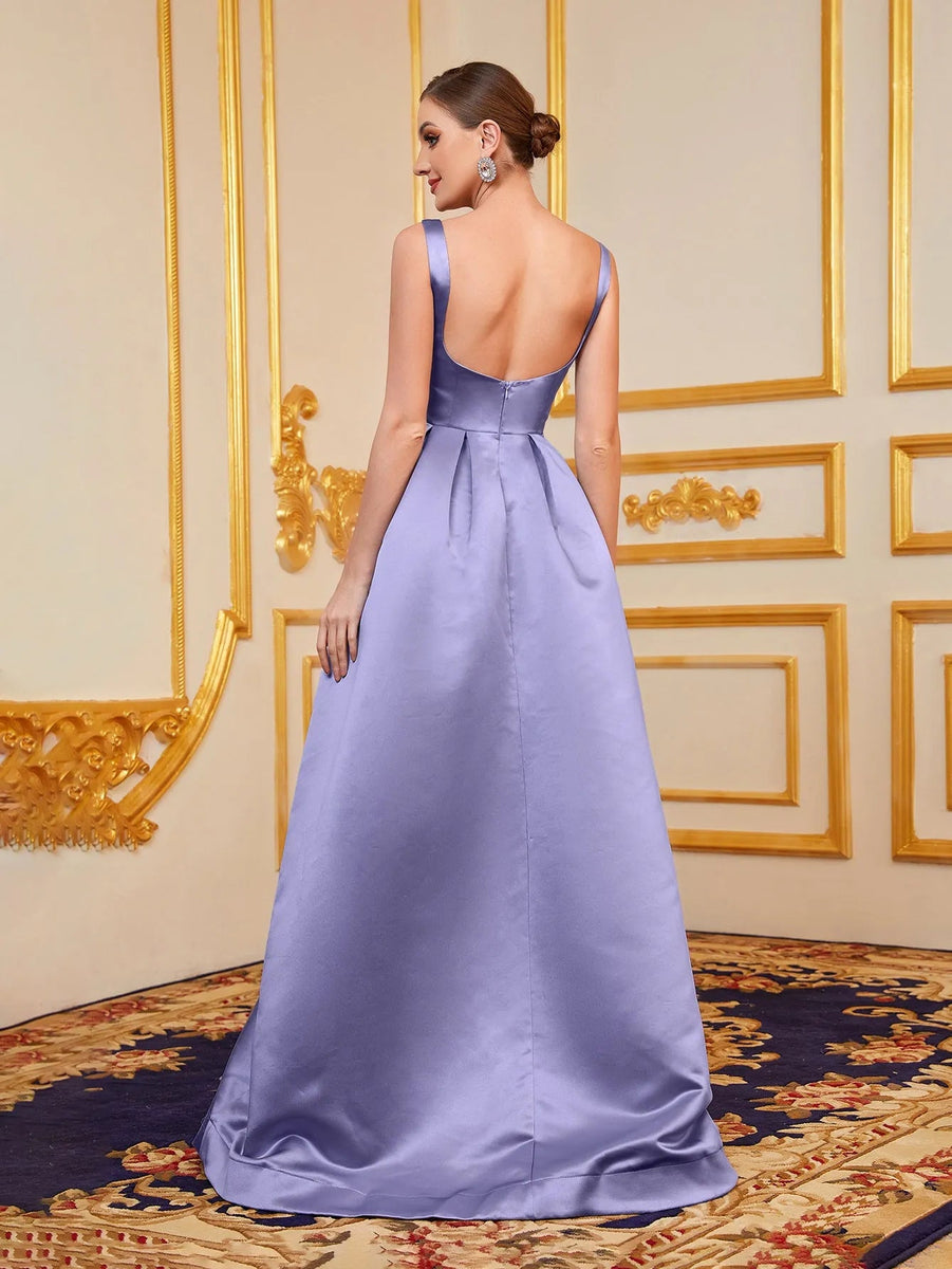 Gorgeous Column Satin Sweetheart Sleeveless Black Prom Dresses