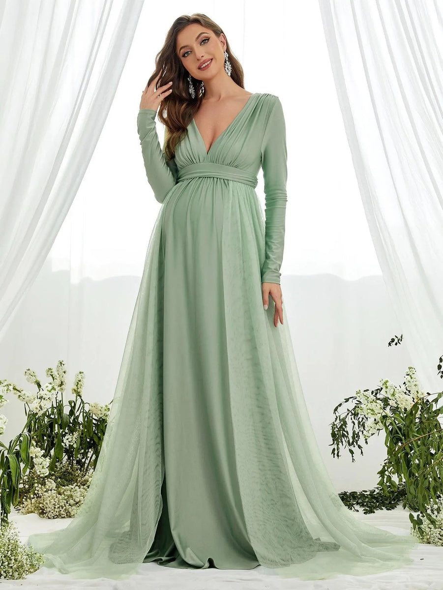 sachin and babi light blue dress Elegant Teal Green Chiffon Evening Gown with Cape Sleeves main image 1