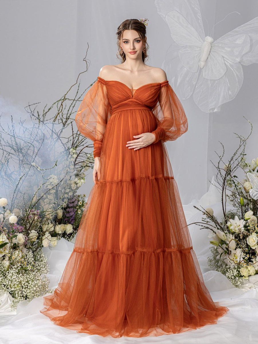 burnt orange long sleeve maternity dress Lissa