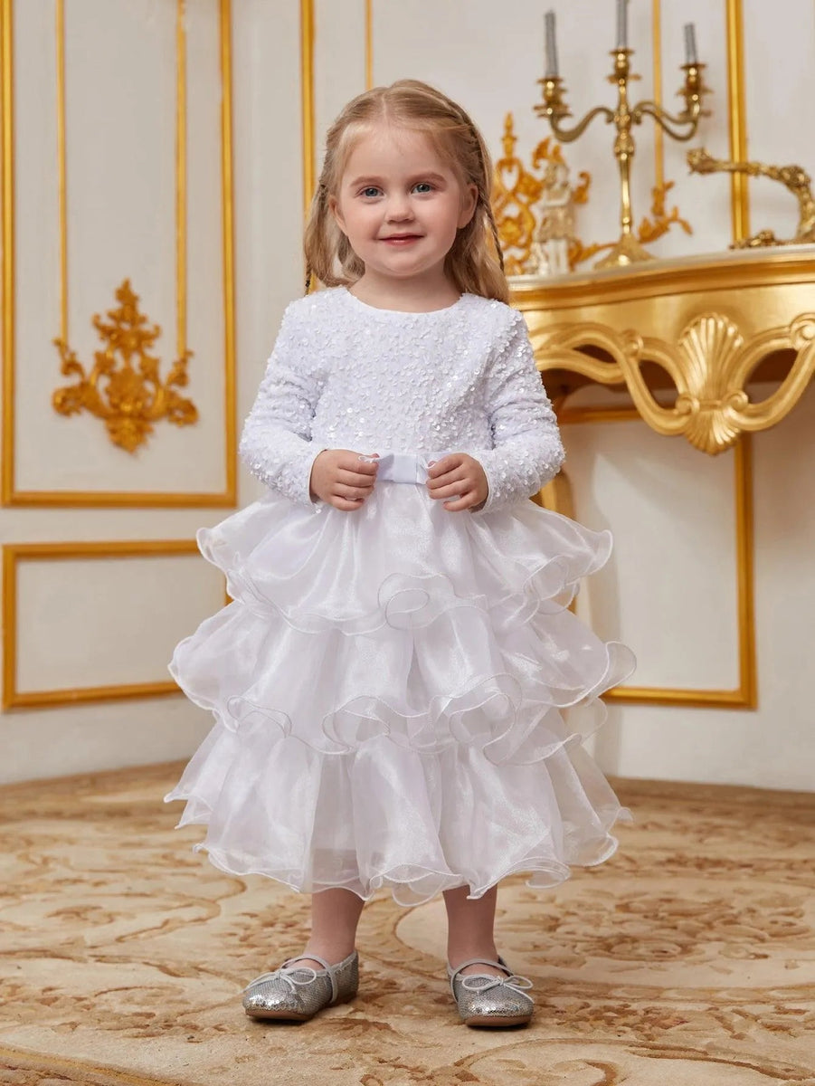 Peach Organza Sequins Dress for Girls main image 1