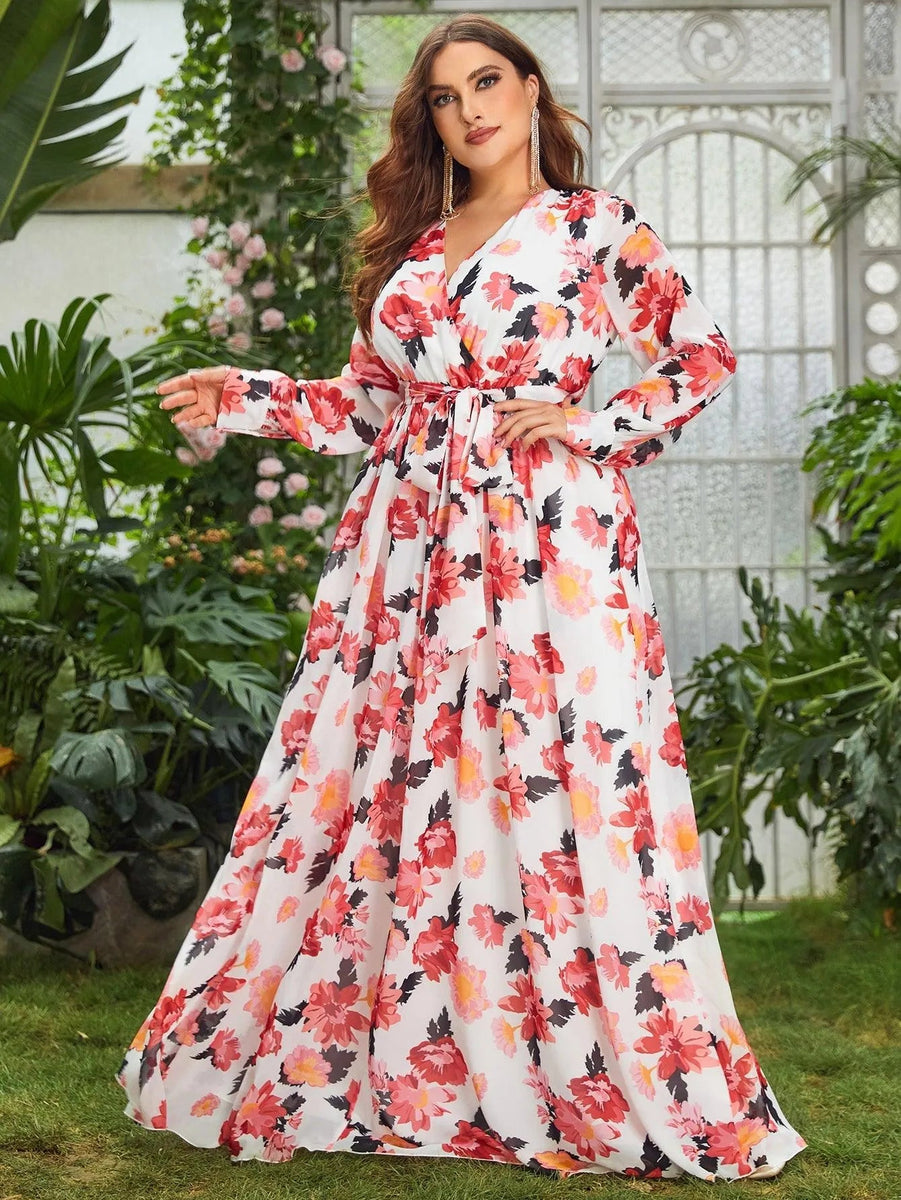 Plus Floral Elegance Long-Sleeve Maxi Dress White / 2XL Plus Floral Elegance Long-Sleeve Maxi Dress White / 2XL