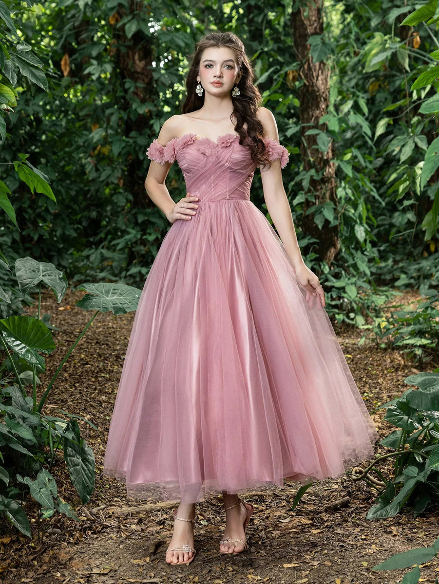 Midi Applique Detail Off Shoulder Tulle Party Tube Dress – Faeriesty