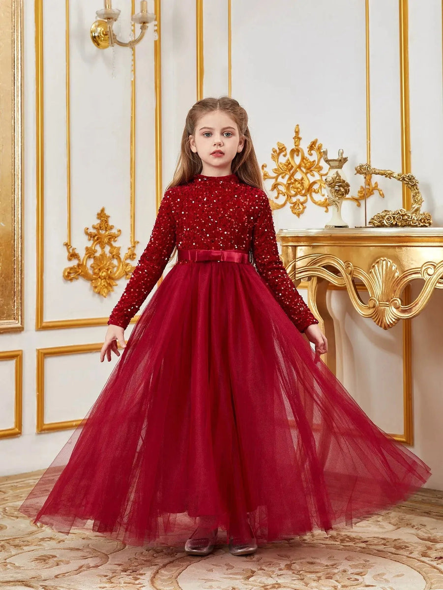 Tween Girls' One Shoulder Bow Detail Sequin Party Dress