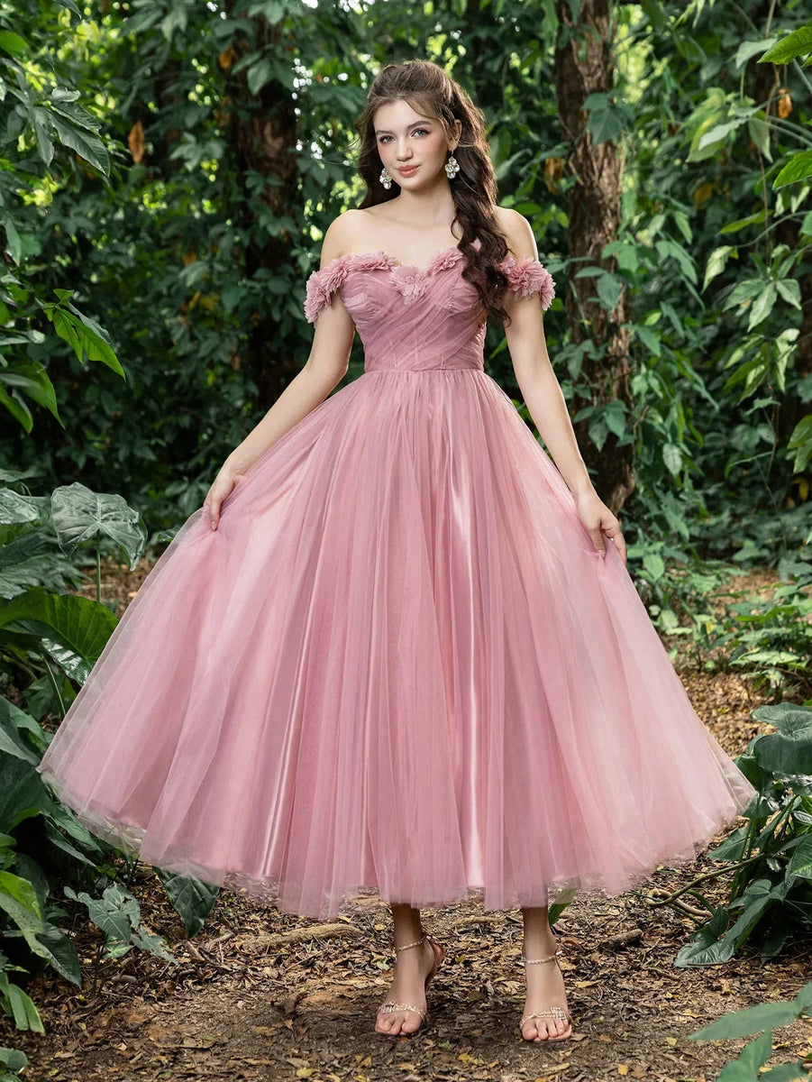 Midi Applique Detail Off Shoulder Tulle Party Tube Dress – Faeriesty