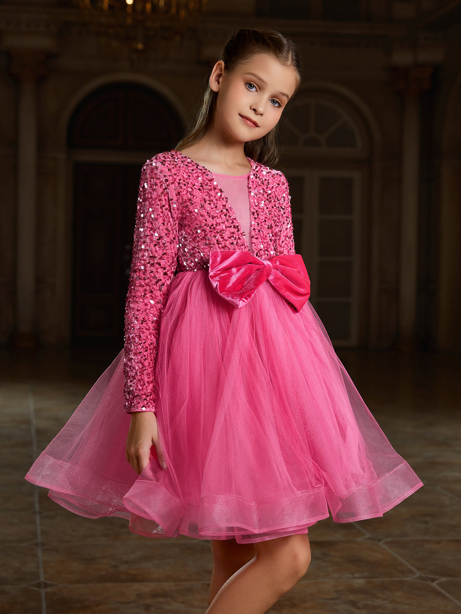 Girl's Cute Bow Front Long Sleeve Party Dress – Faeriesty
