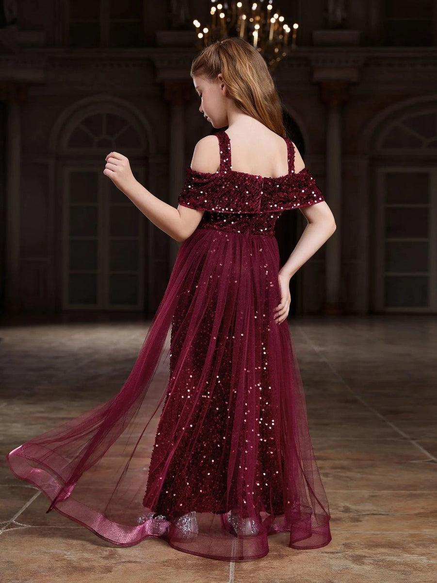 Young Girls' Off Shoulder High Low Hem Sequin Dress