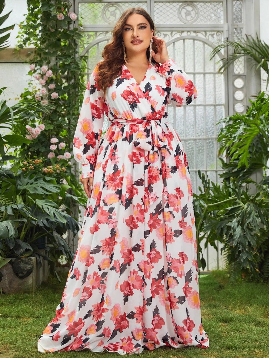 Plus Floral Elegance Long-Sleeve Maxi Dress Faeriesty Plus Floral Elegance Long-Sleeve Maxi Dress Faeriesty