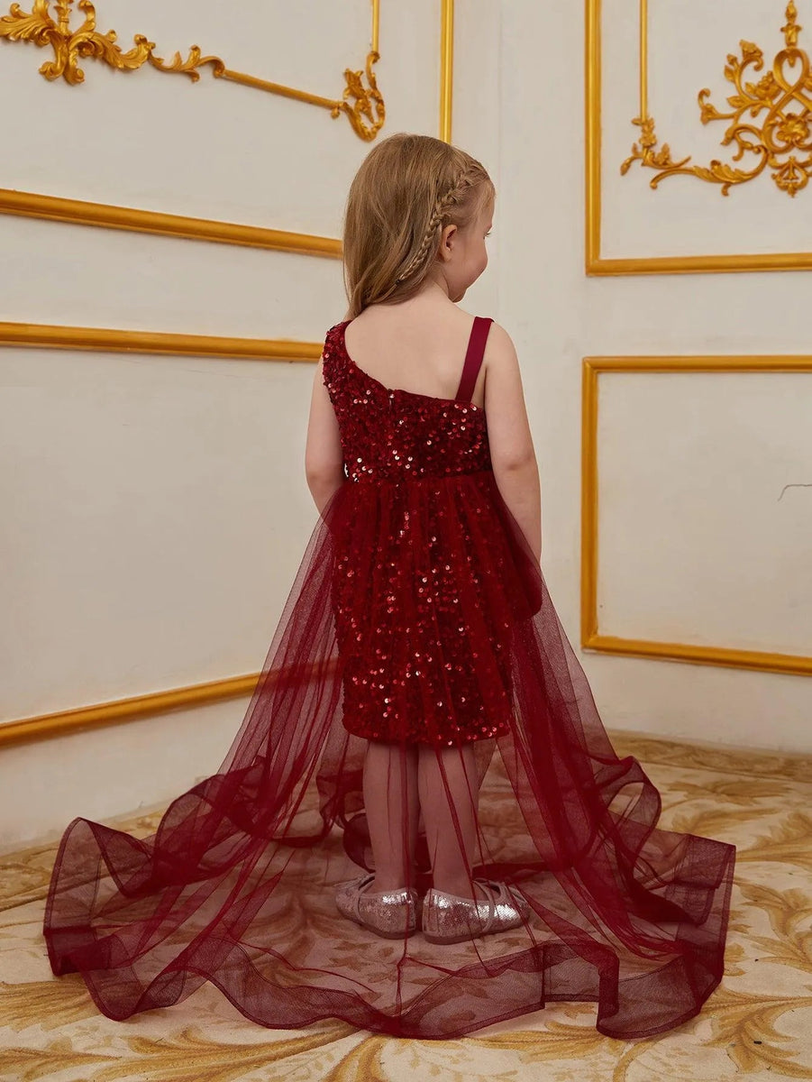 Young Girls' Sequin Contrast Layered Organza Hem Dress