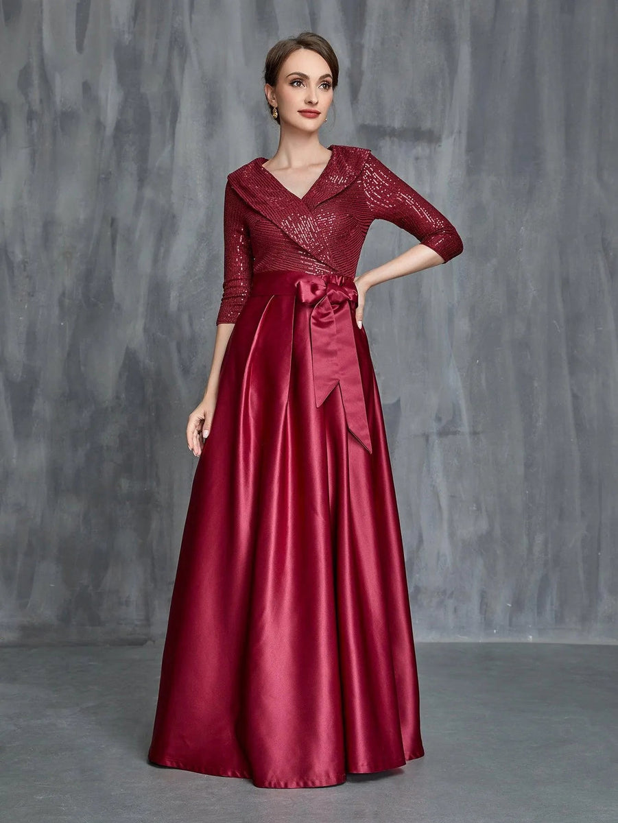 formal dresses with shawls Womens' Shawl Collar Sequin Contrast Satin Dress, Burgundy / XL Please make sure you @FashionNova 🫶🏻🪩 1st Dress Neck:15.0 luxury evening dress woman 2025