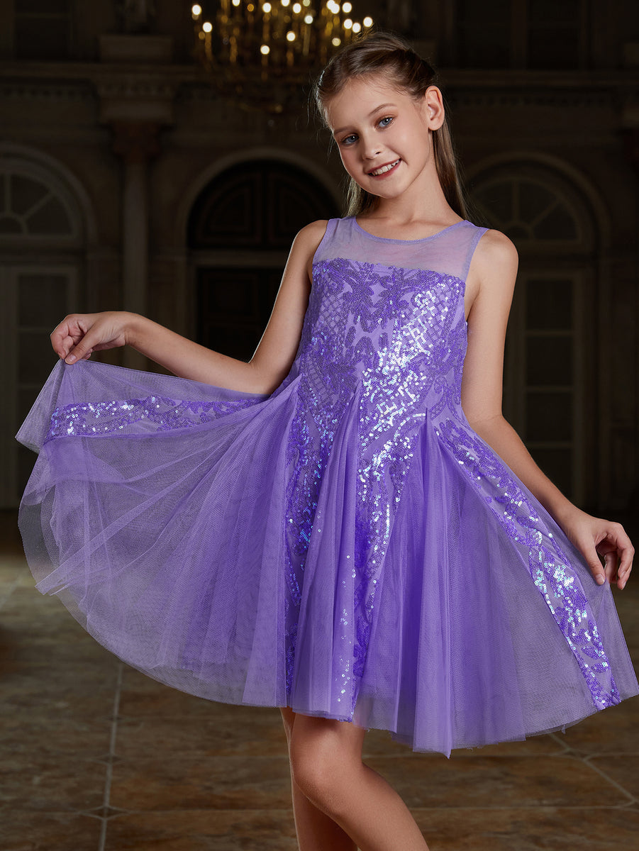 Girl's Sleeveless Contrast Mesh Sequin Dress – Faeriesty
