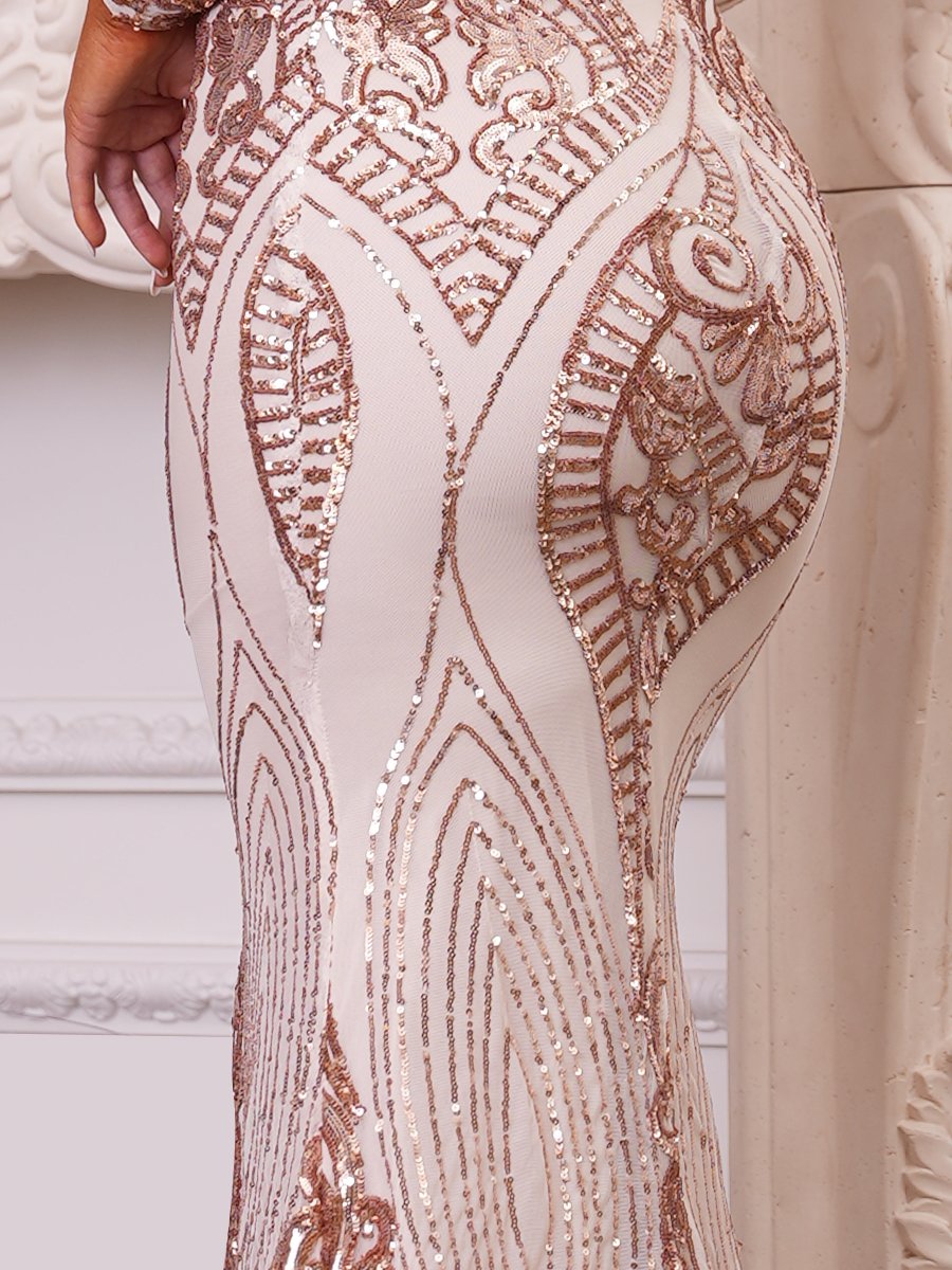 Elegant Scoop Neck Long Sleeve Sequins Dress