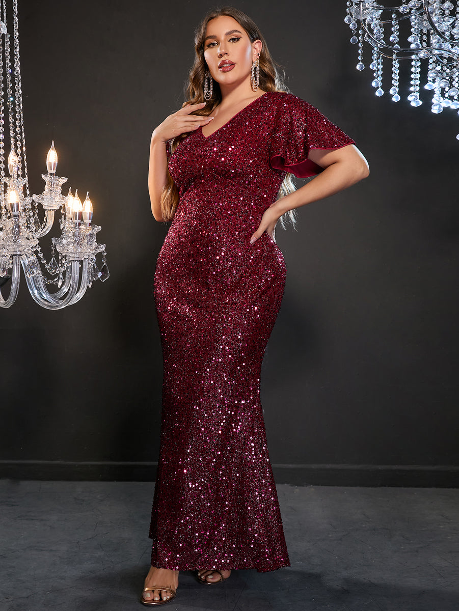 Satin Cowl Neck Mermaid Dress Red Plus Size