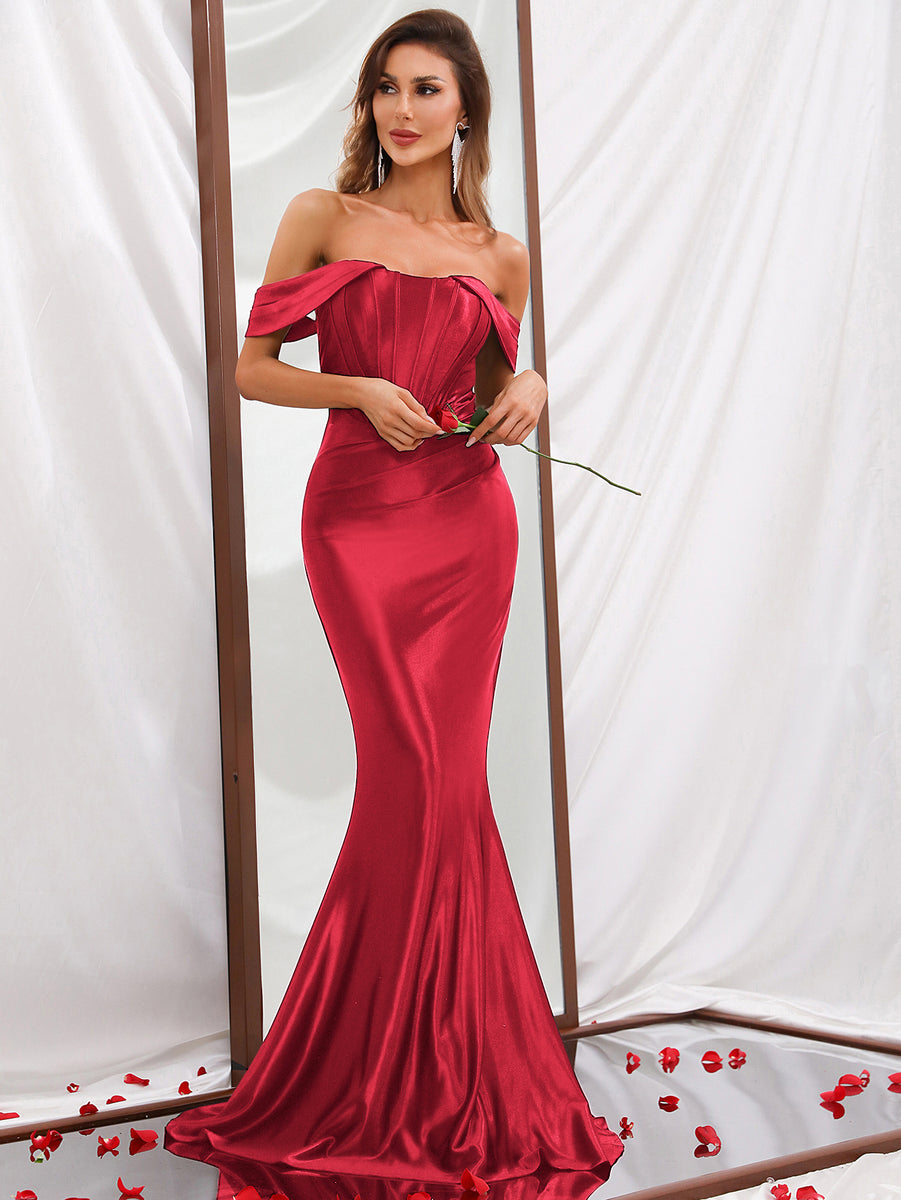 Off Shoulder Satin Mermaid Maxi Dress main image 1