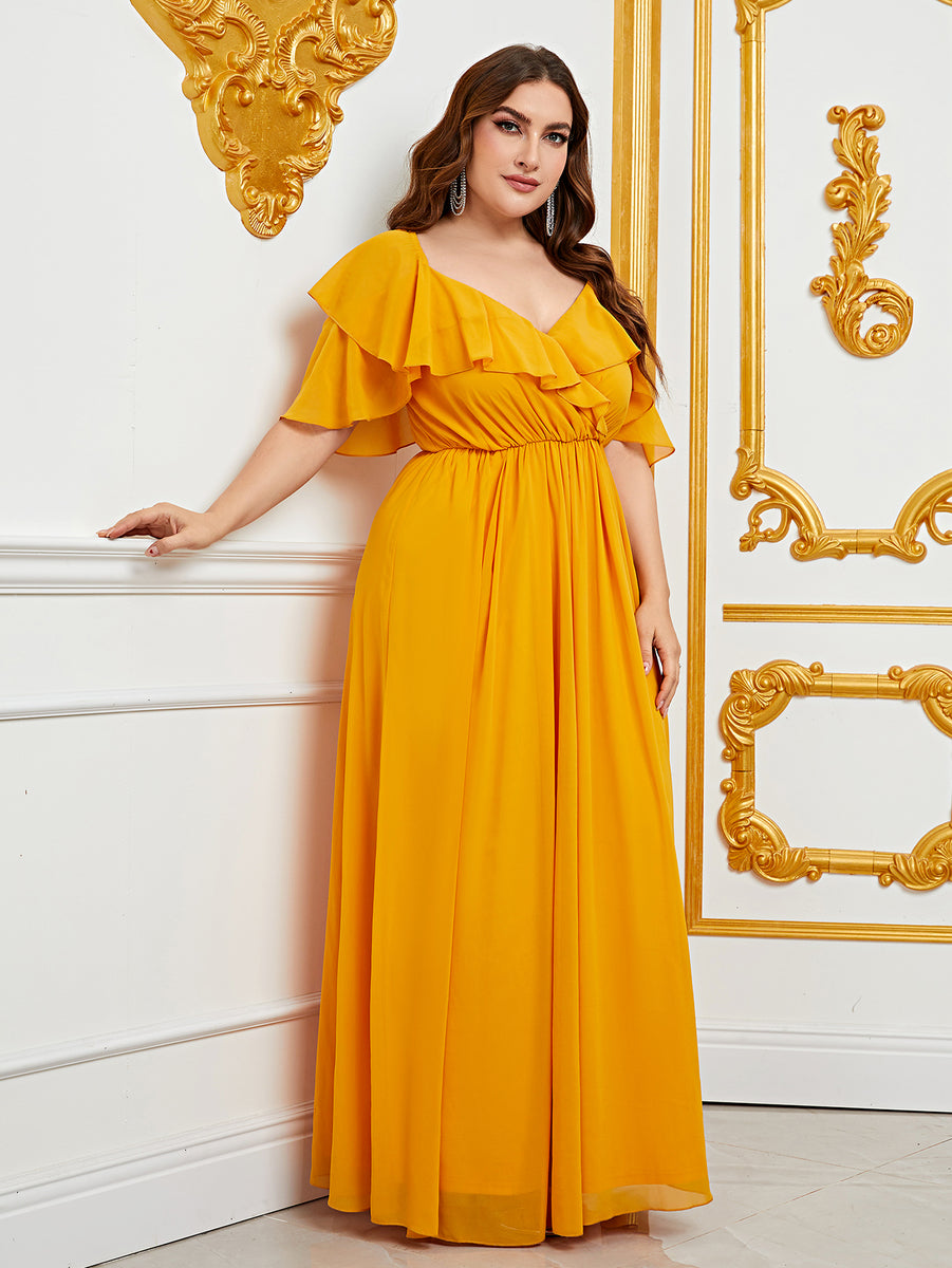 A-Line Chiffon Dress with Illusion Neckline Mist Plus Size