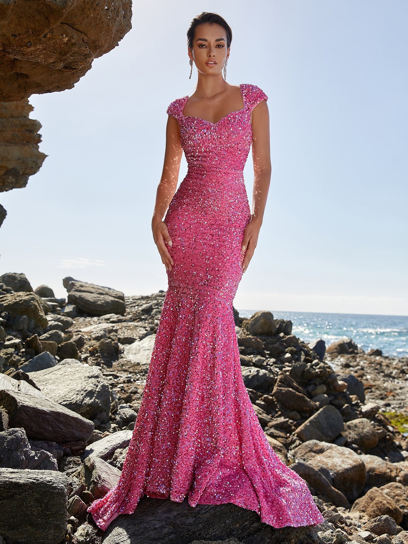 Elegant Sequin Sweetheart Pink Prom Dresses