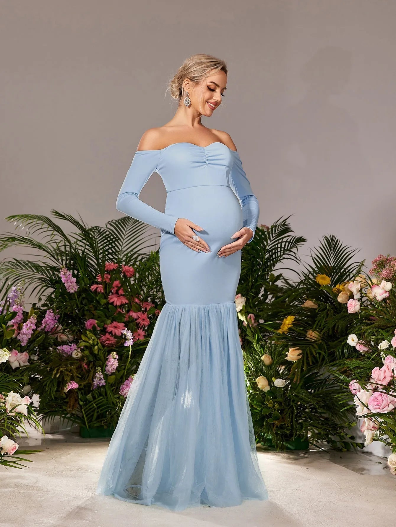 long mermaid maternity dress Fabulous Lace Mermaid Maternity Wedding Gown, Blue / S