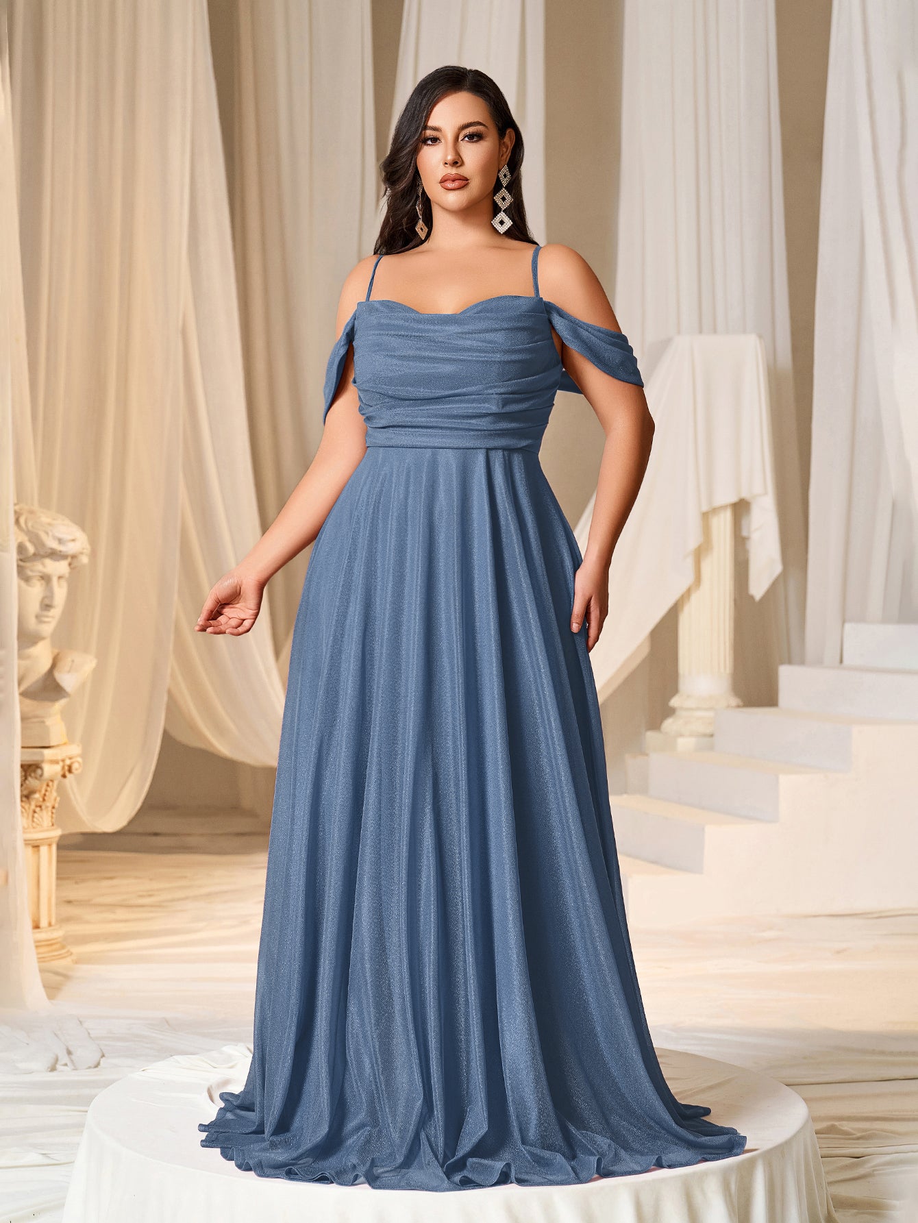 Plus Ruched Front Lace Up Back Party Cami Dress