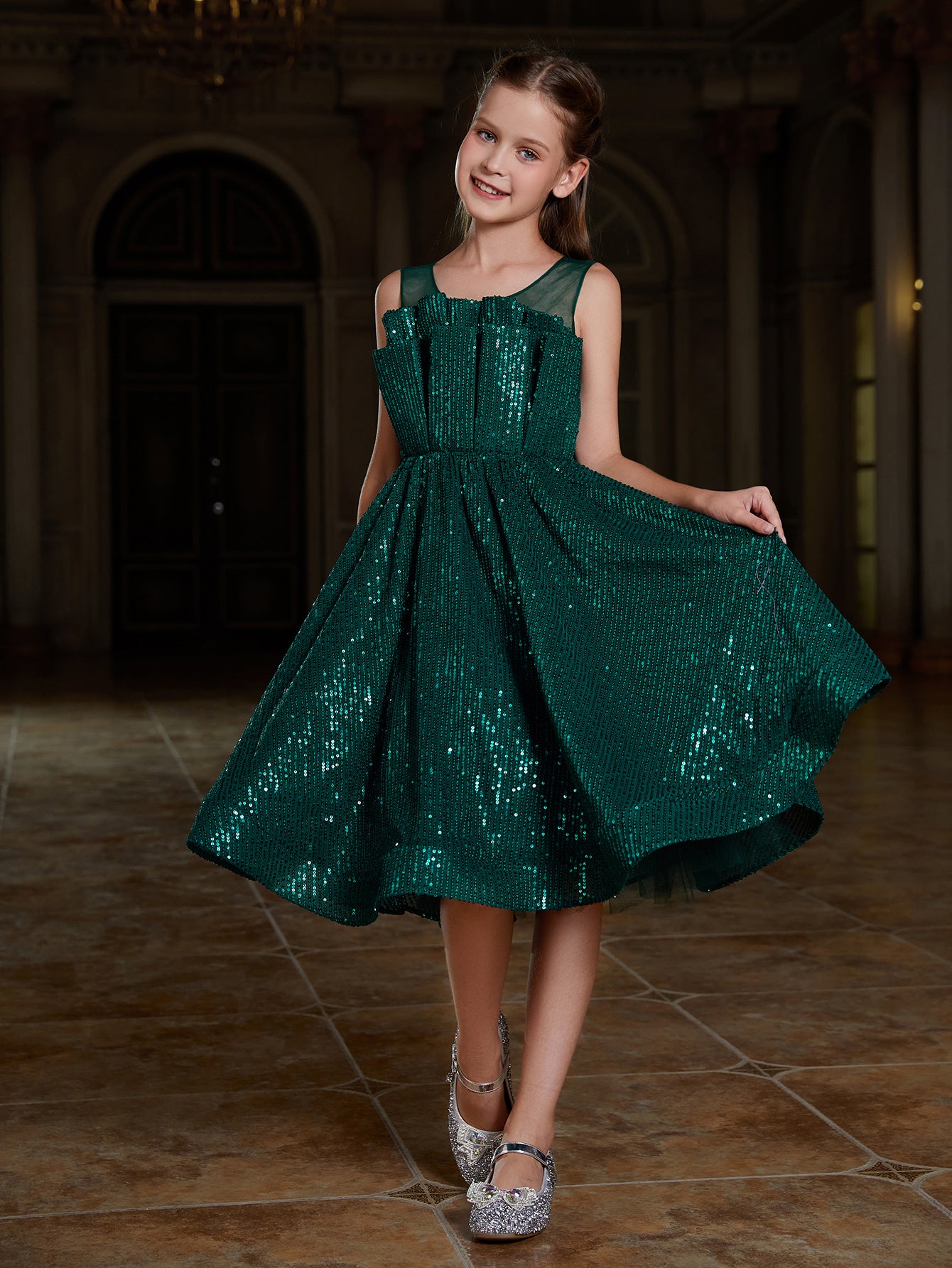 Girl's Pleated Front Sleeveless Sequin Party Dresses – Faeriesty