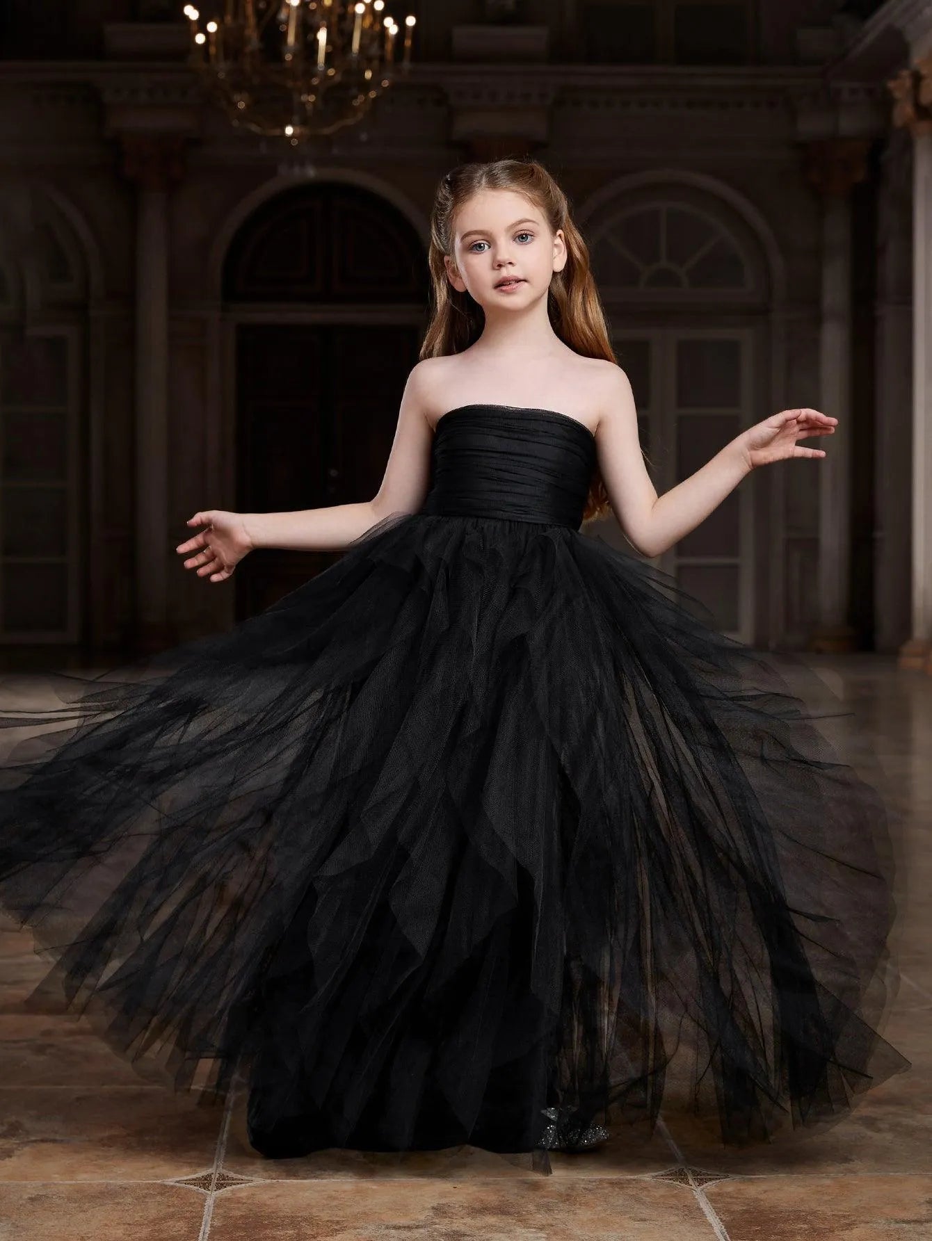 Tween Girls' Mesh Layered Hem Tube Party Dress Black / 9Y Tween Girls' Mesh Layered Hem Tube Party Dress Black / 9Y