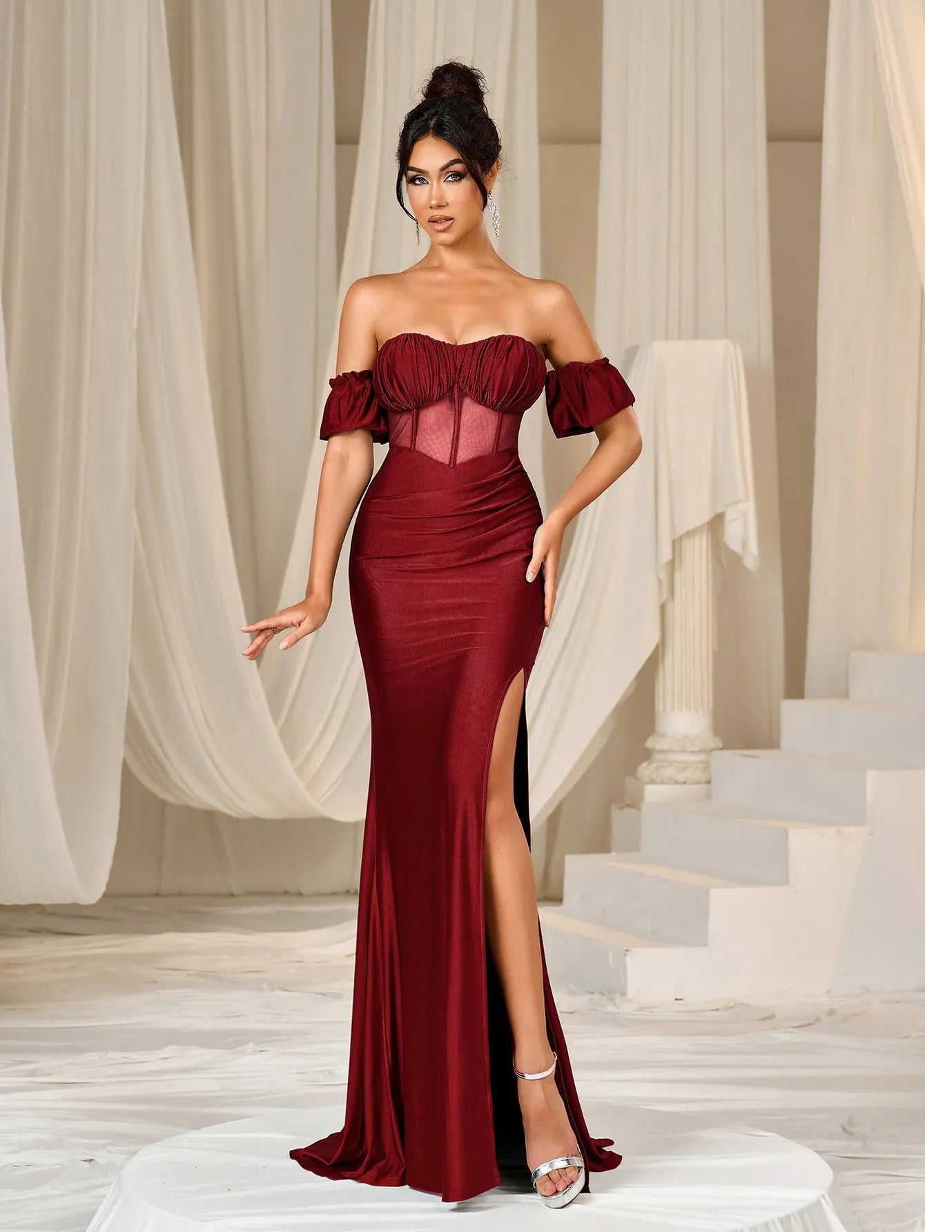 Elegant Off Shoulder Ruched Bust Split Mermaid Hem Evening Dress Faeriesty Elegant Off Shoulder Ruched Bust Split Mermaid Hem Evening Dress Faeriesty