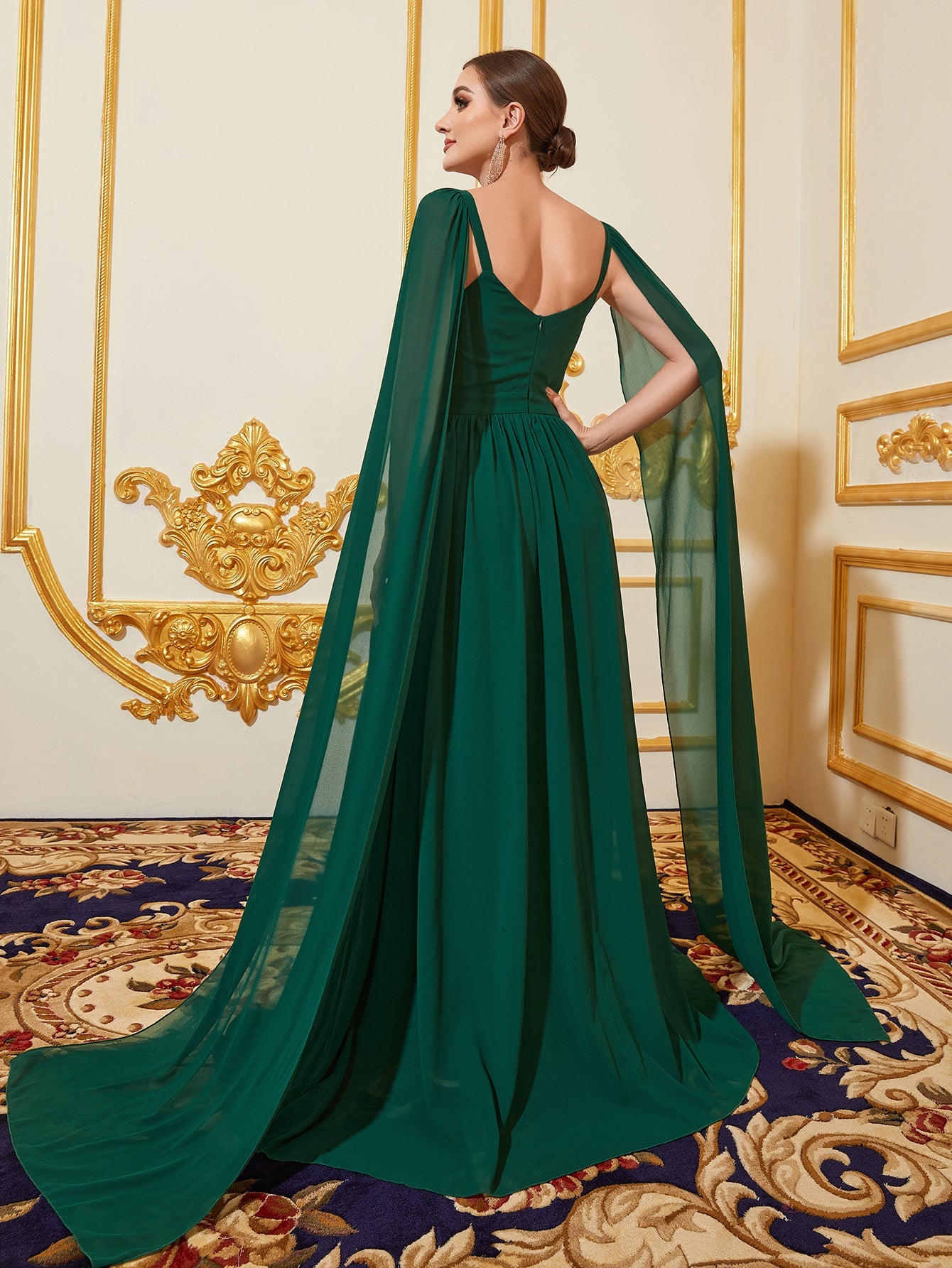 Elegant Cut Out Front Cloak Sleeve Chiffon Cami Dress