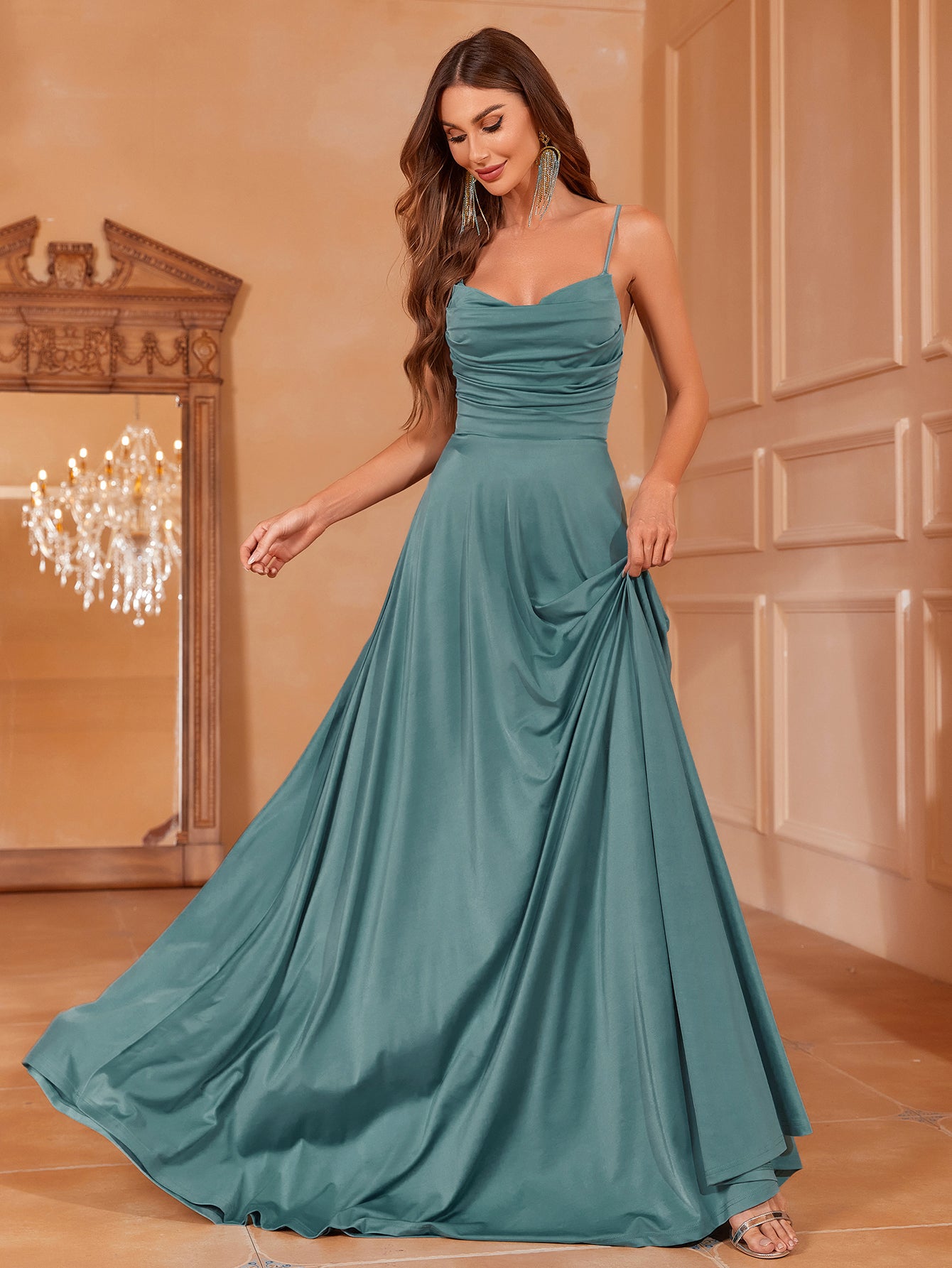 cami bridesmaid dresses Solid V Neck Split Thigh Cami Bridesmaid Dress Elonnashop