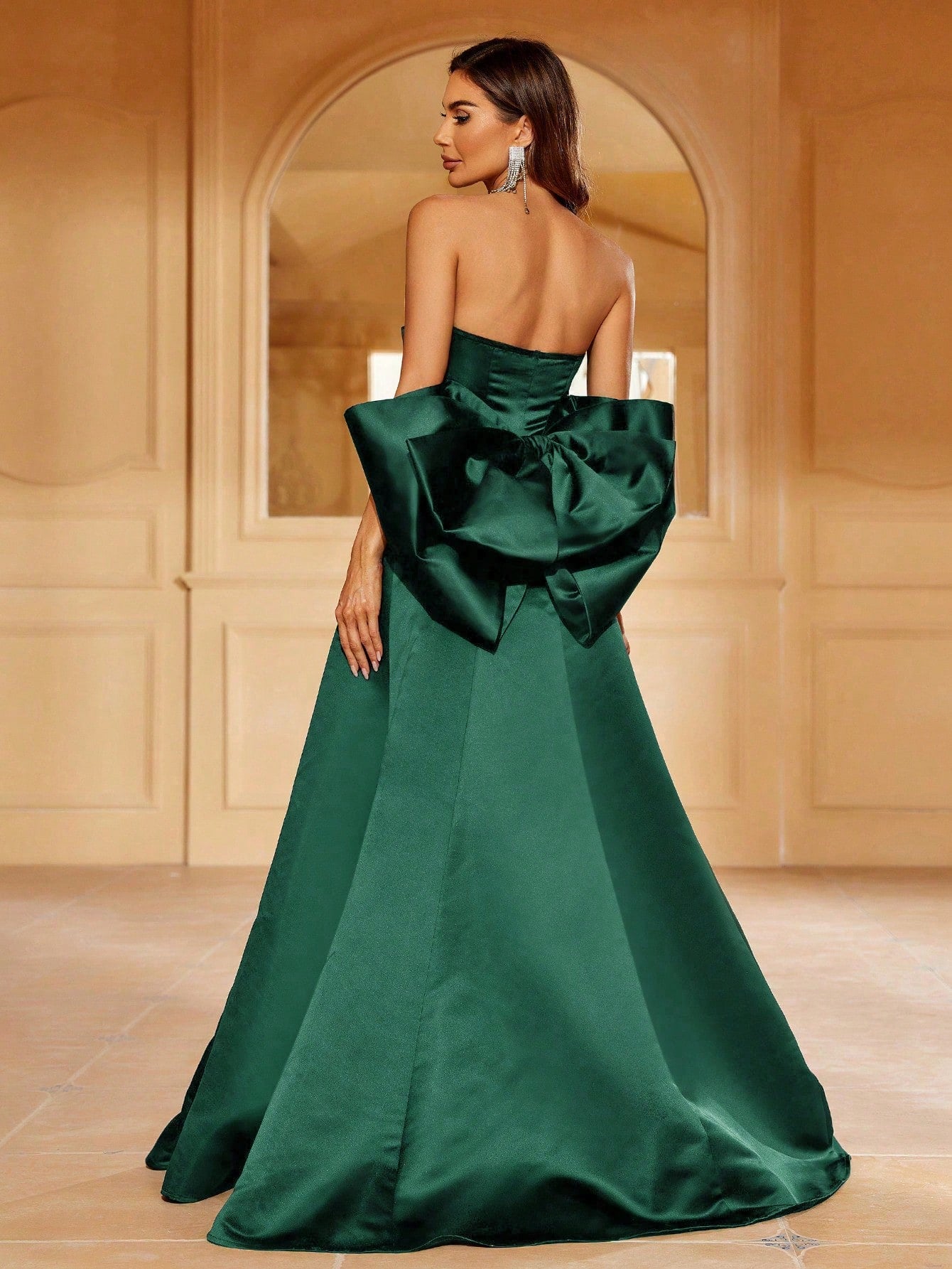 Solid Satin Tube Formal Dress With Big Bow