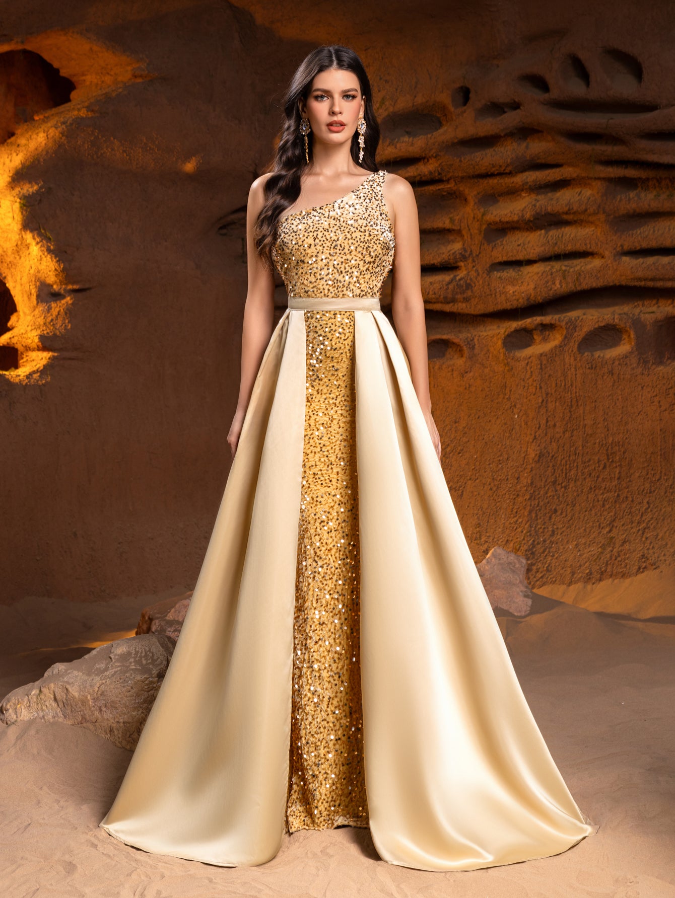 one shoulder sequin bridesmaid dress Gorgeous Long Sequins One Shoulder Mermaid Bridesmaid Dress With Slit