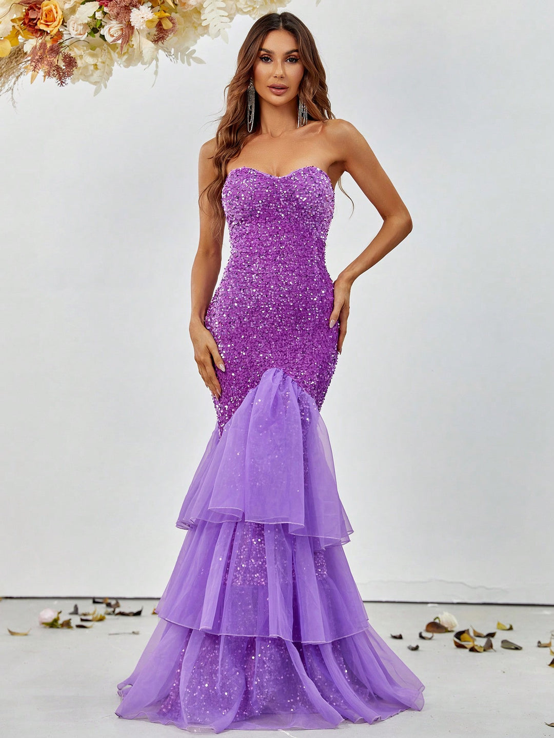 Elegant Tube Sequin Layered Mermaid Dress