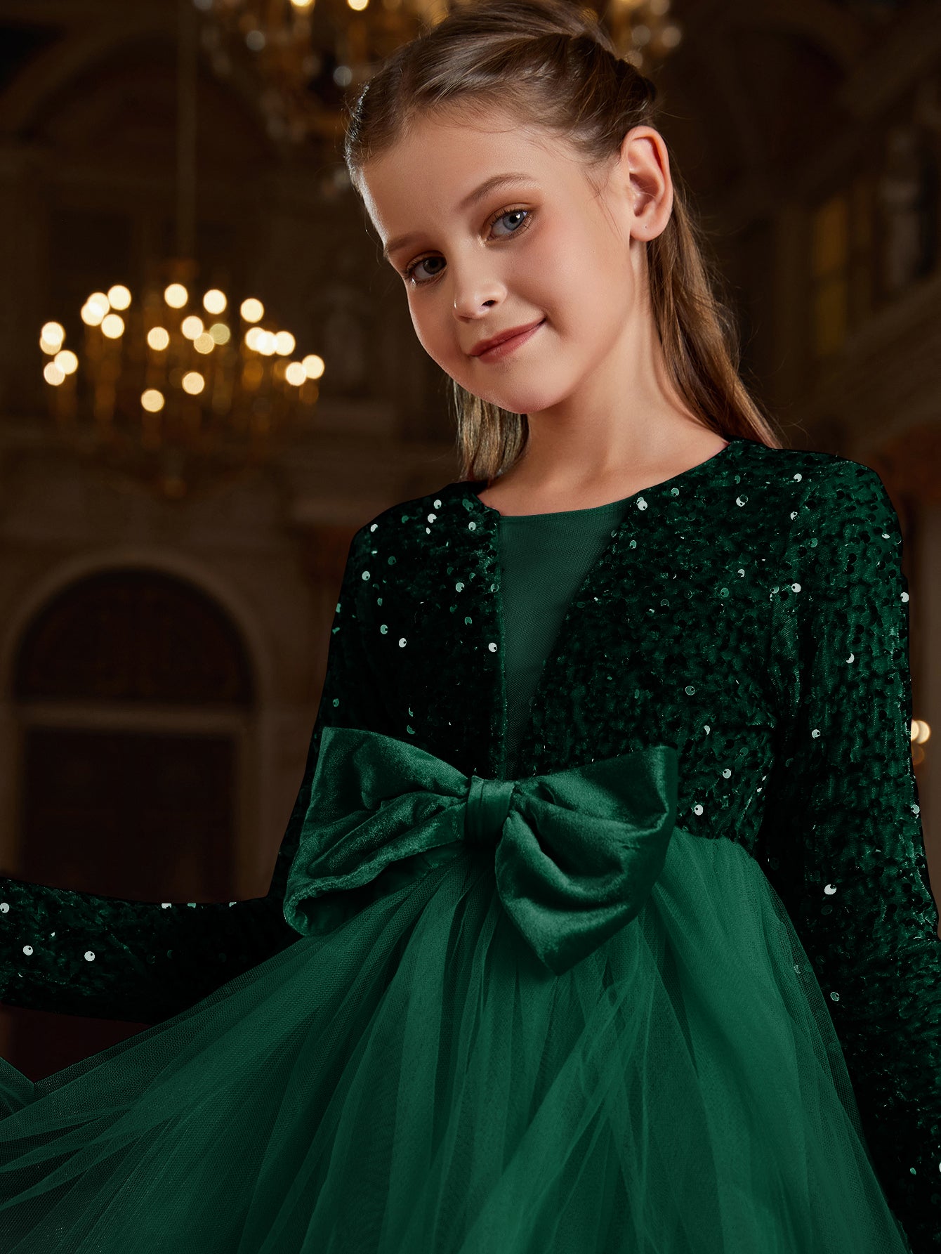 fitted lace wedding dress Girl's Cute Bow Front Long Sleeve Party Dress – Faeriesty