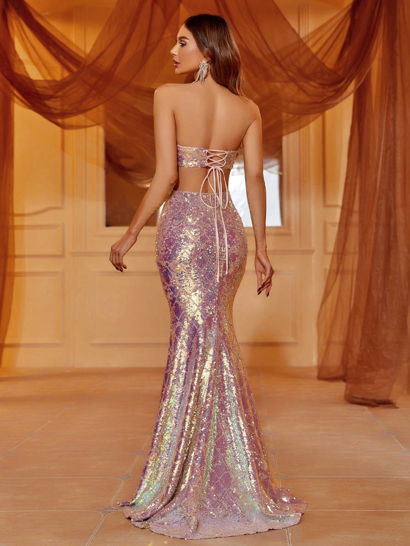 Elegant Tube Split Thigh Sequin Mermaid Dress