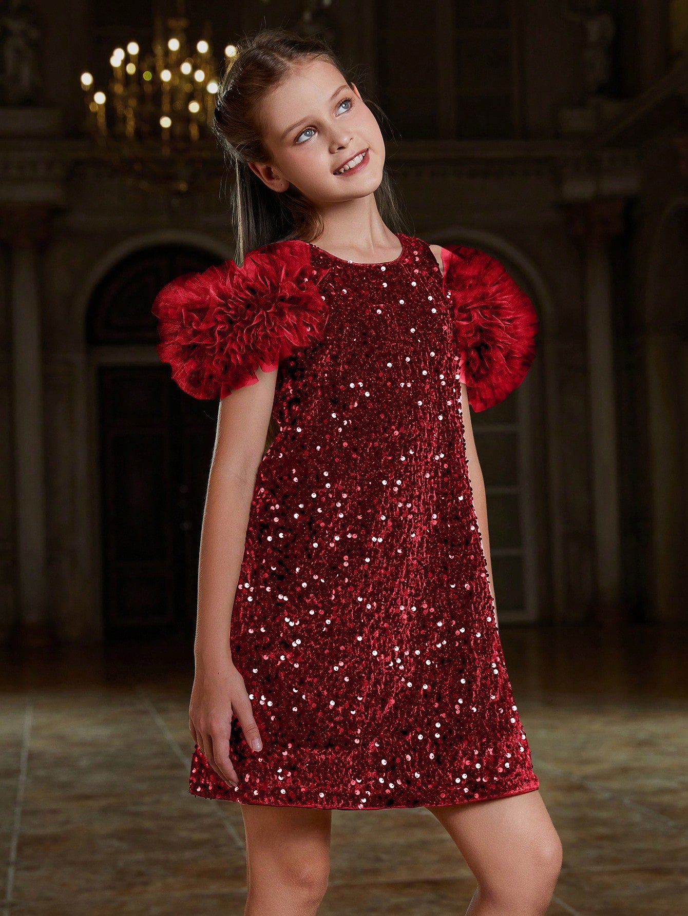 tween party dresses Tween Girls' Ruffle Trim Sequin Party Dress Black / 10Y