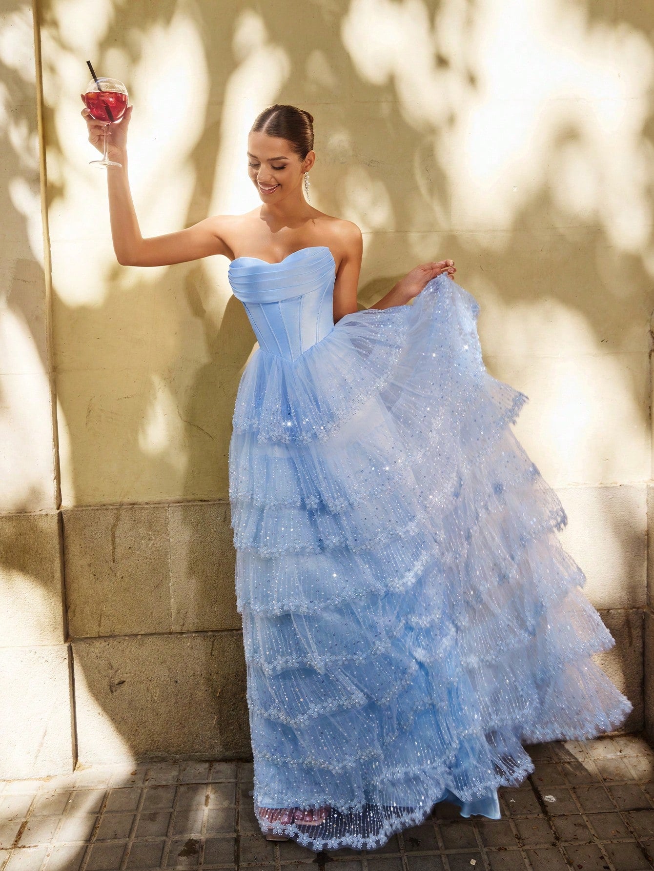 chinese dress ladies Dusty Blue Tulle Tiered A-line Spaghetti Strap Wedding Dresses, CW0344 –  clover sew main image 1