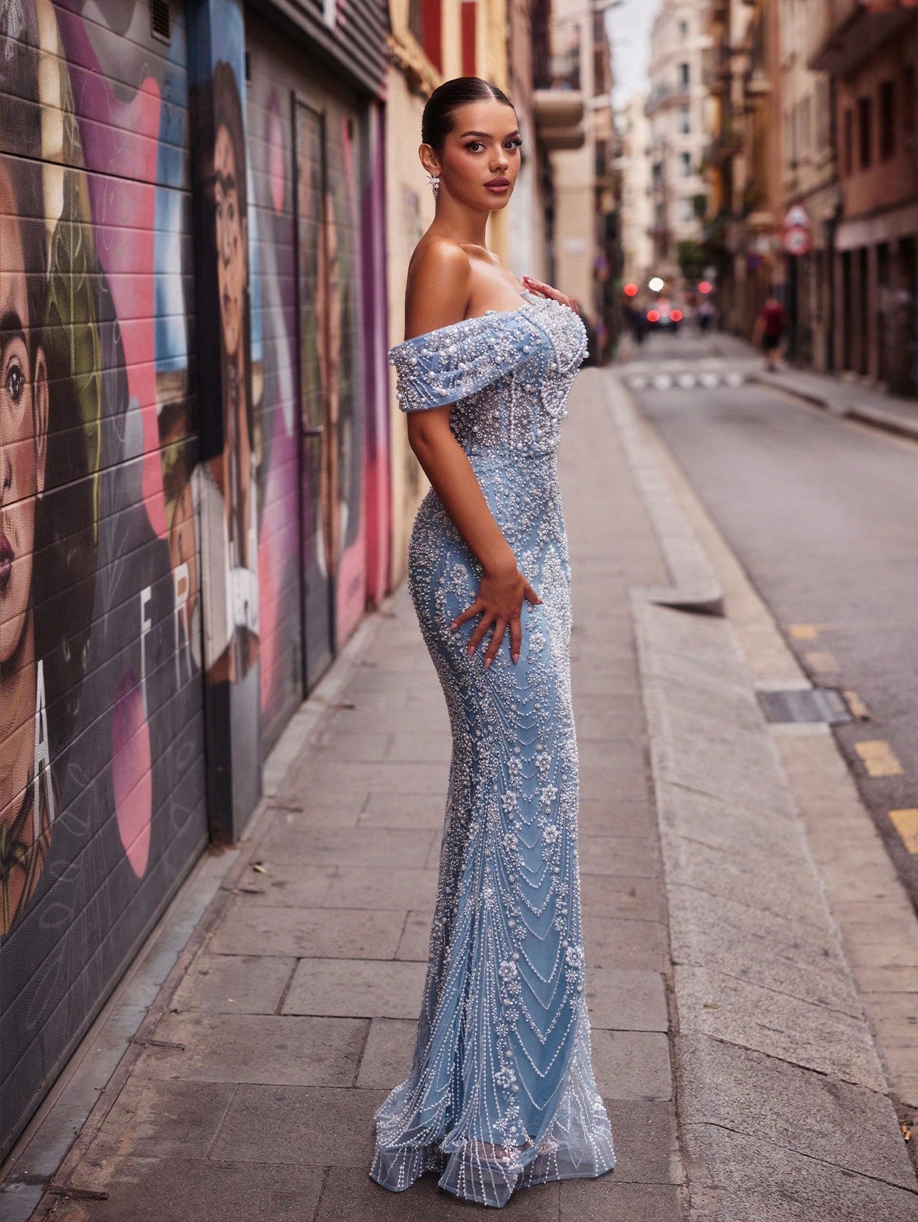Elegant One-Shoulder Beaded Sequin Embroidered Mermaid Evening Gown Teal Blue / L Elegant One-Shoulder Beaded Sequin Embroidered Mermaid Evening Gown Teal Blue / L