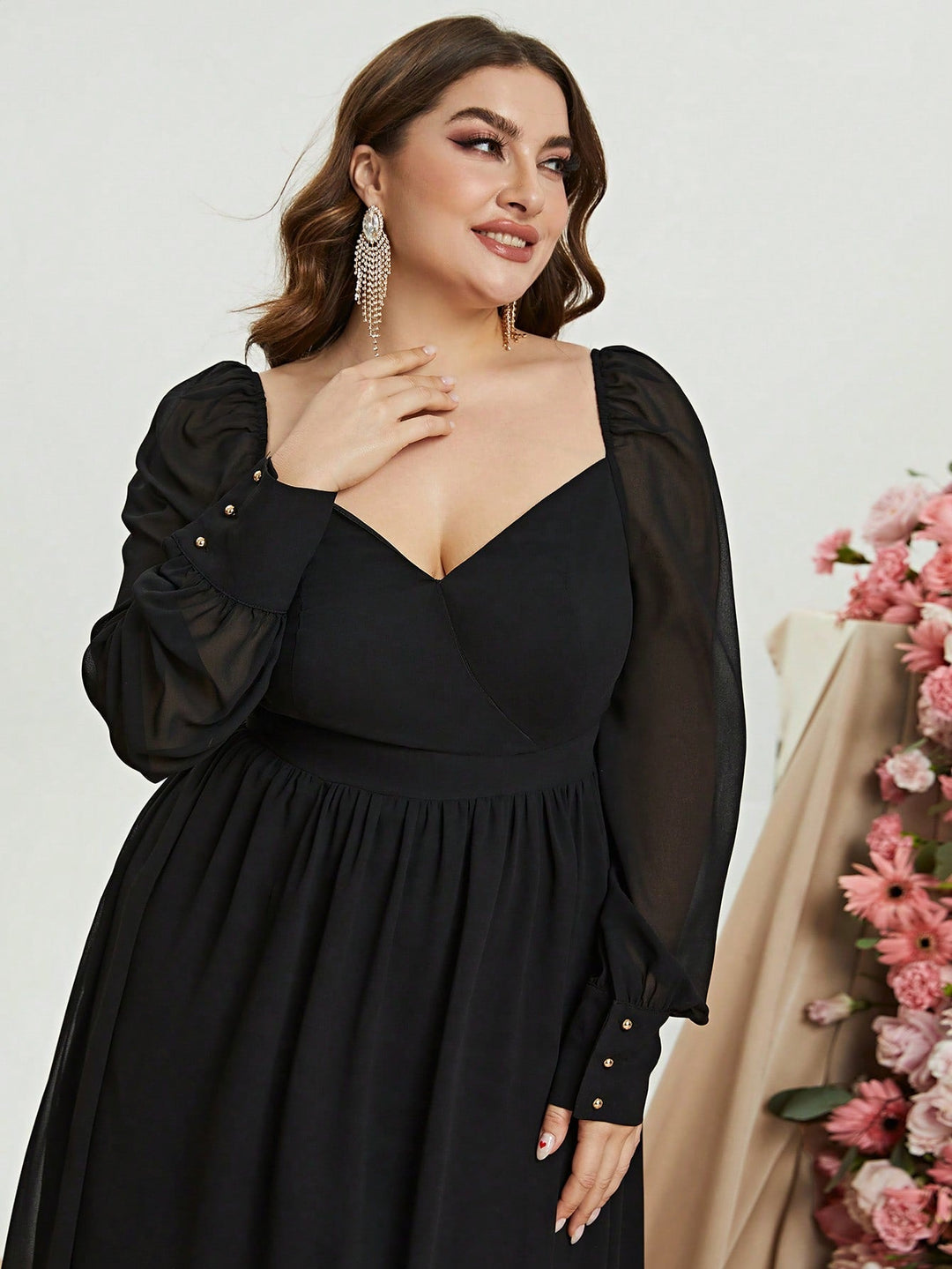 Plus Size Sweetheart Backless Long Sleeve Chiffon A Line Dresses Red / 3XL Plus Size Sweetheart Backless Long Sleeve Chiffon A Line Dresses Red / 3XL