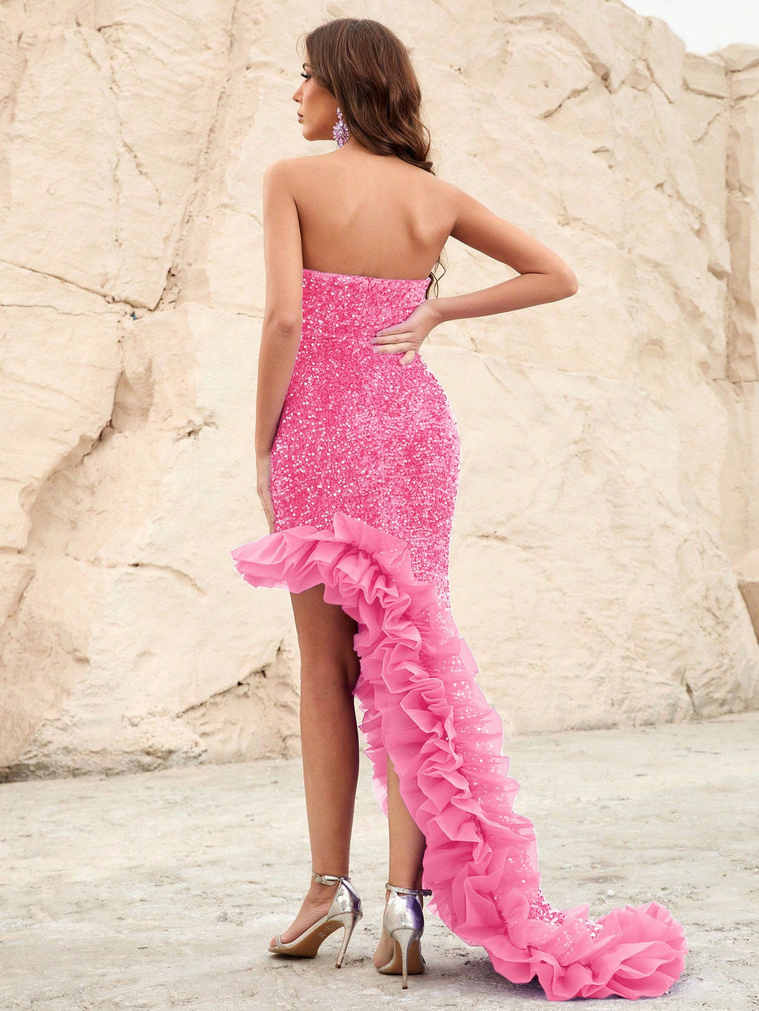 Elegant Sweetheart Tube Asymmetrical Hem Sequin Dress