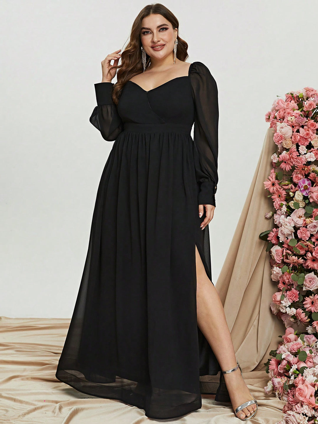 plus size chiffon dresses with sleeves Wrap made to measure plus size dress