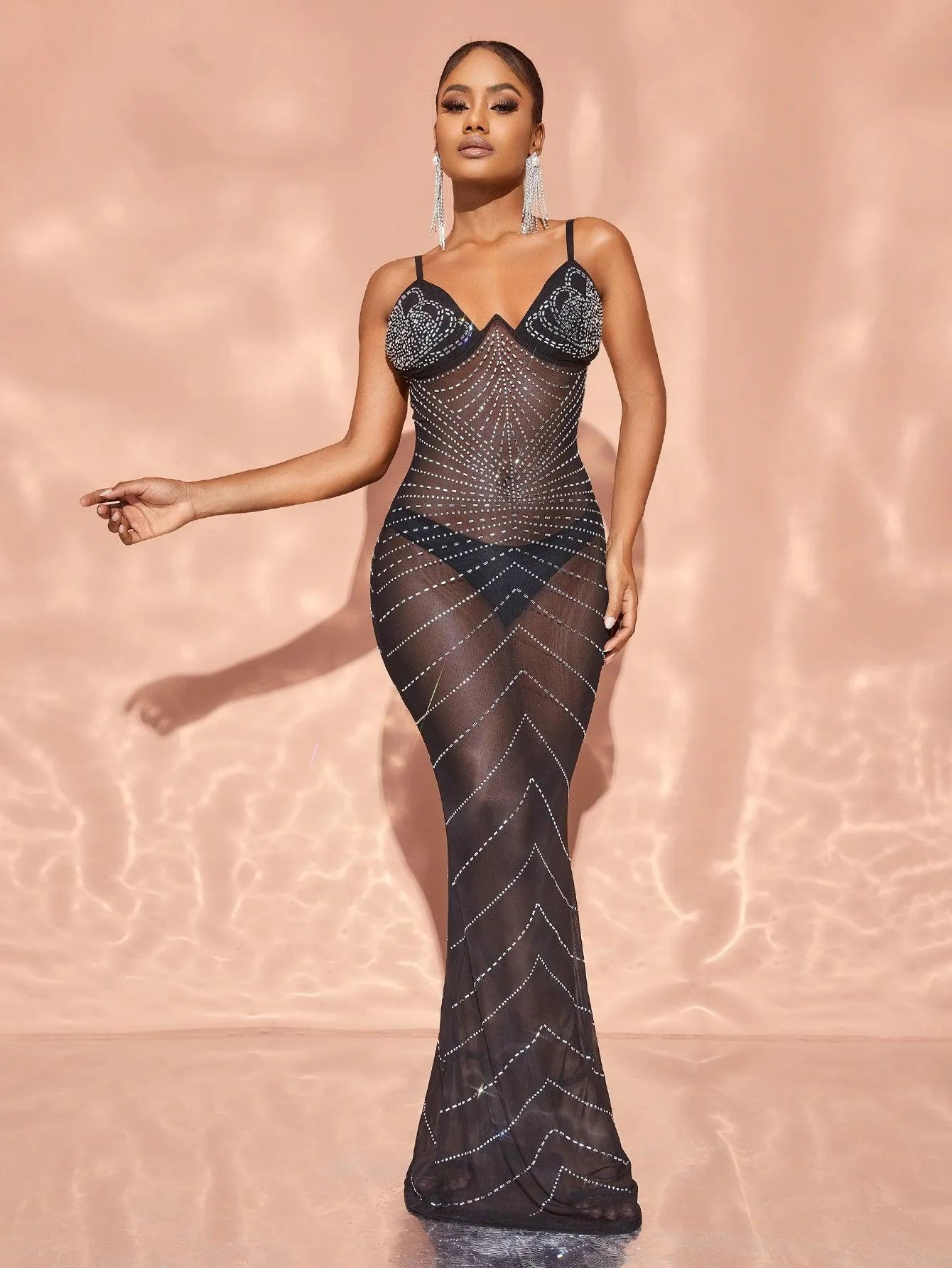 mesh cami dress Double Crazy Contrast Lace Zip Back Mesh Cami Dress