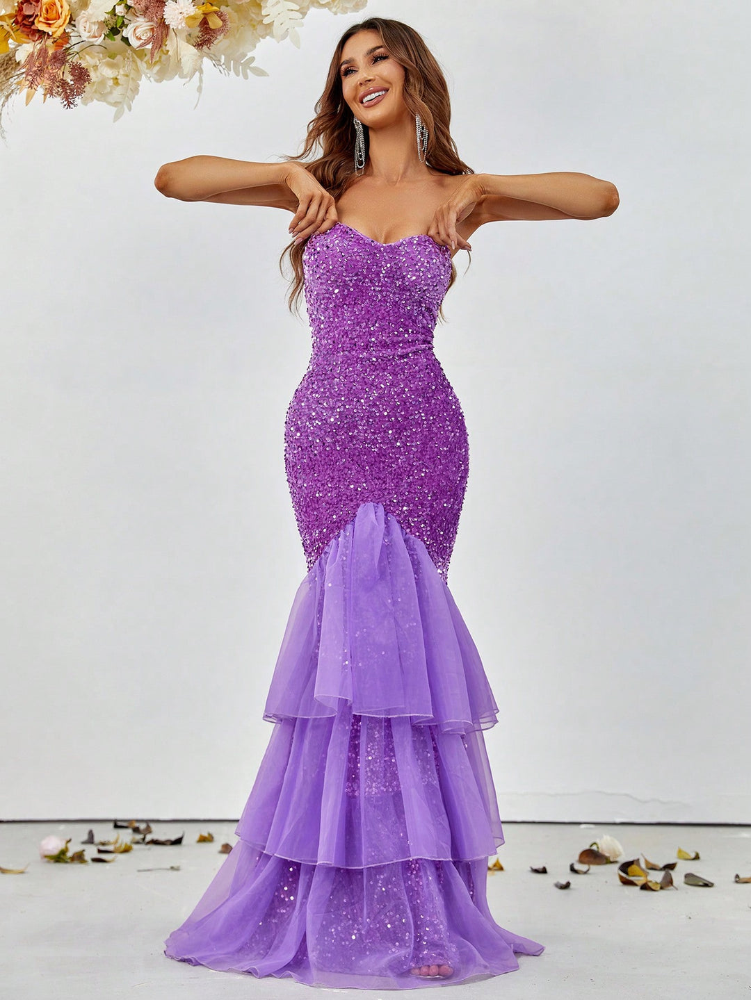 Elegant Tube Sequin Layered Mermaid Dress