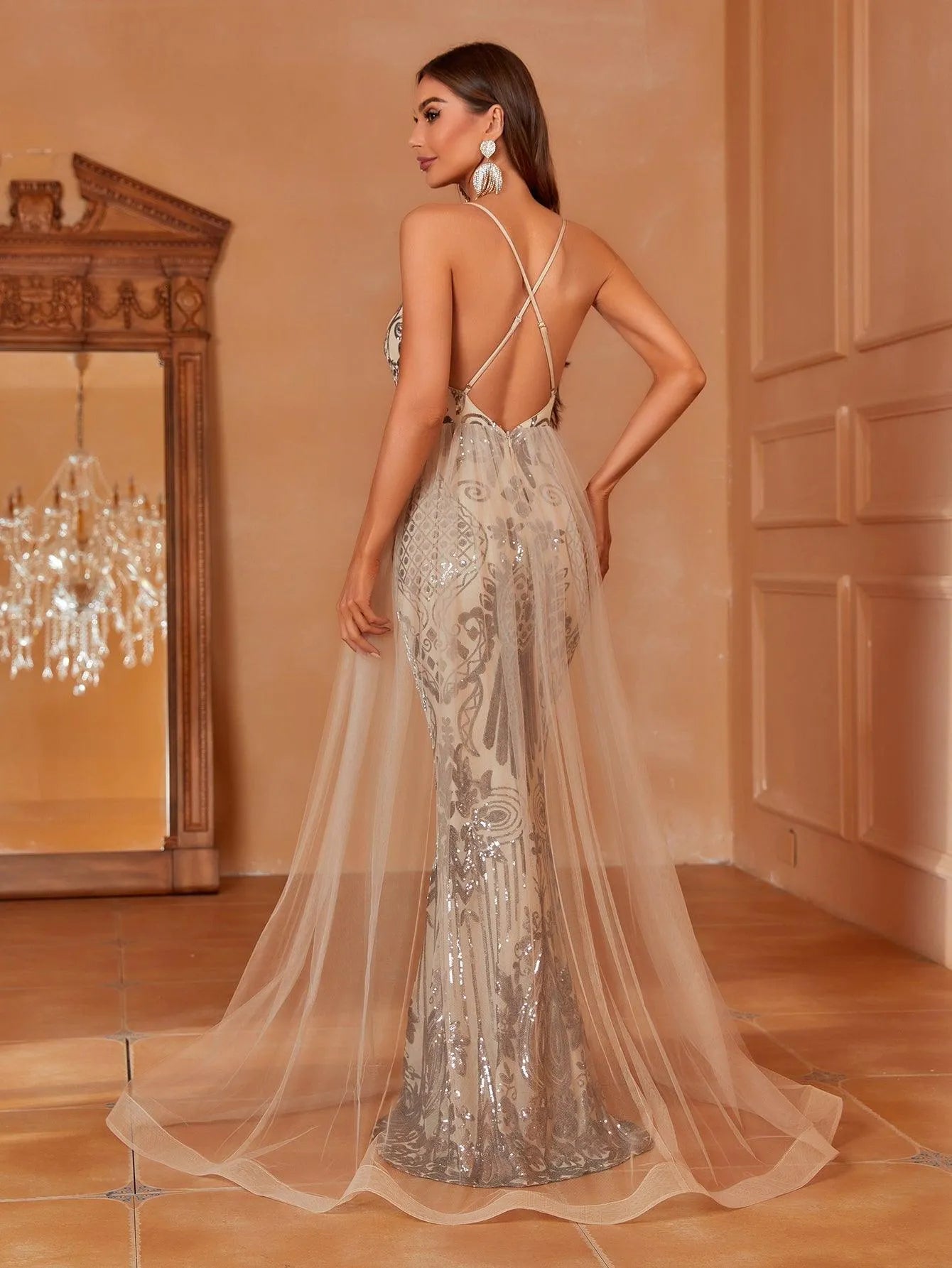 gold sequin cami dress Gold Sequins Cami Backless Maxi Wedding Dress