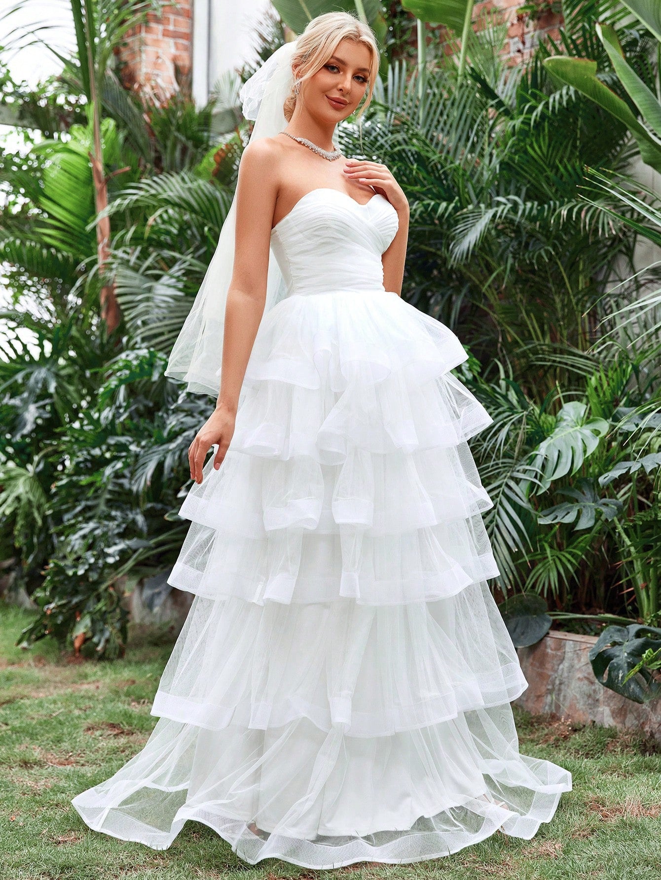 ruffle layered wedding dress Antonio Riva White Tiered Ruffle Empire Bridal Gown