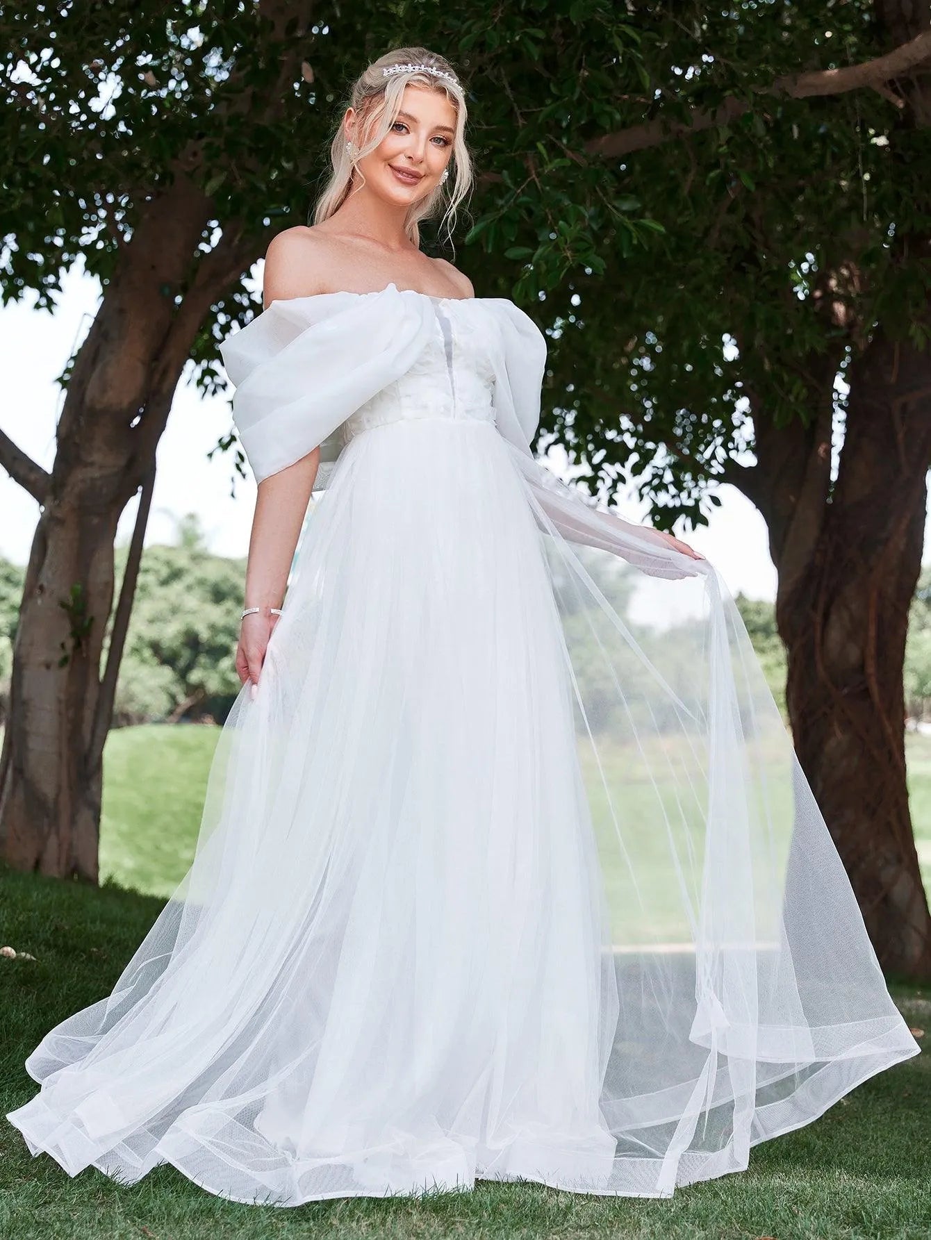 mesh on wedding dress Illusion V-Neck Embroidered Mesh Long Wedding Gown