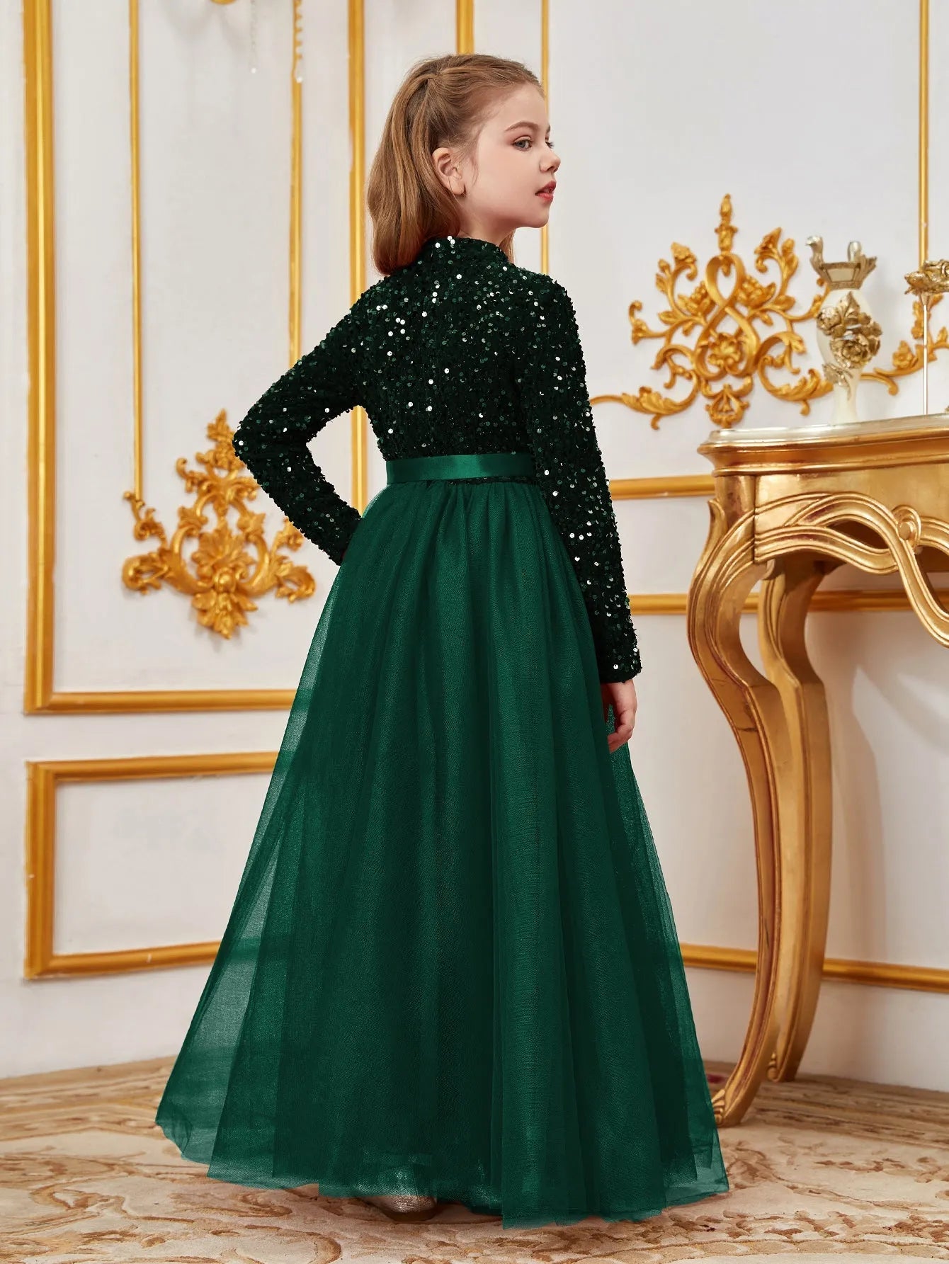 Tween Girls' Mock Neck Bow Detail Sequin Party Dress Red / 11Y Tween Girls' Mock Neck Bow Detail Sequin Party Dress Red / 11Y