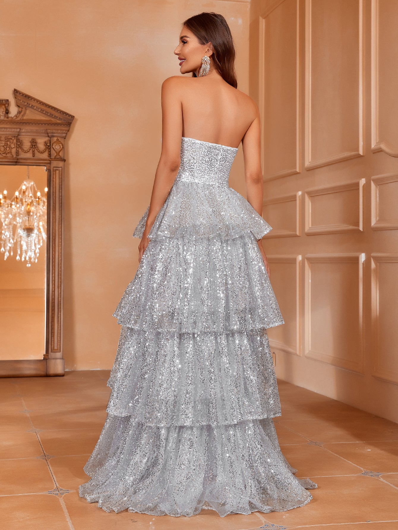 Elegant Layered Hem Sequin Tube Dress