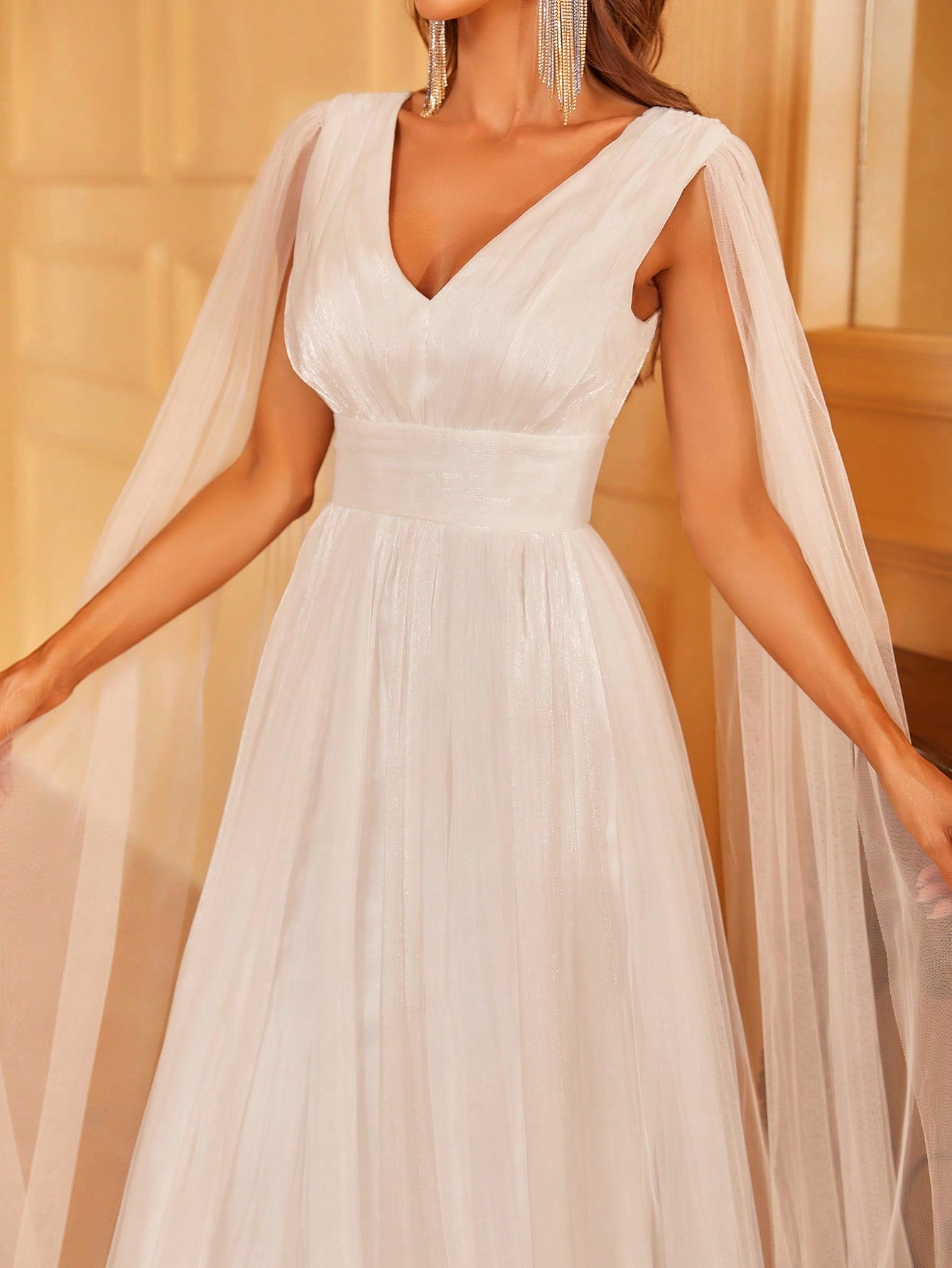 Plunging Neck A Line Wedding dress With Cape