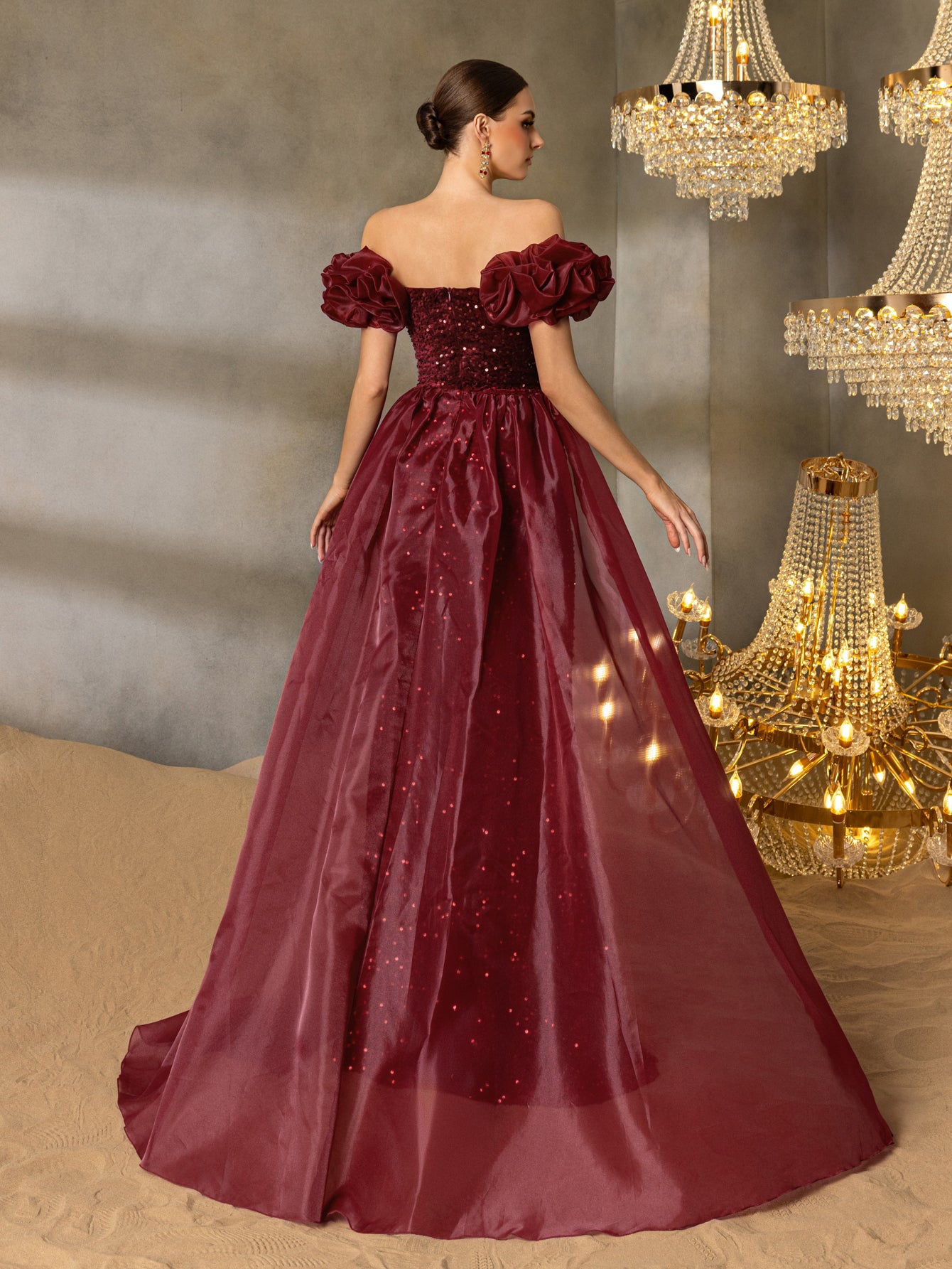 Off Shoulder Split Thigh Sequin Mermaid Formal Dress