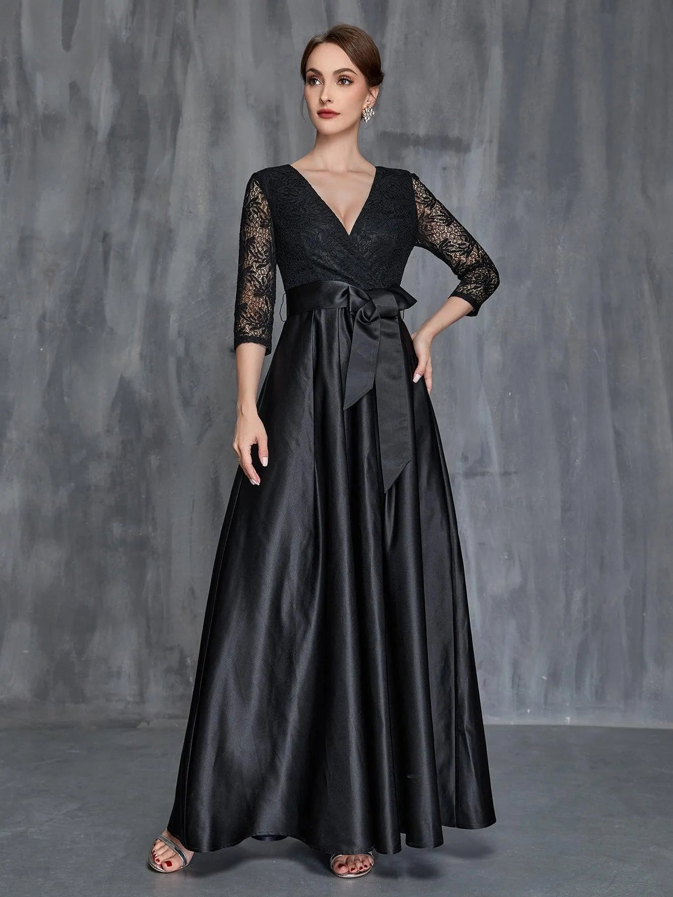 lace surplice detail dress Lace Detail Surplice Tie-Waist Maxi Dress