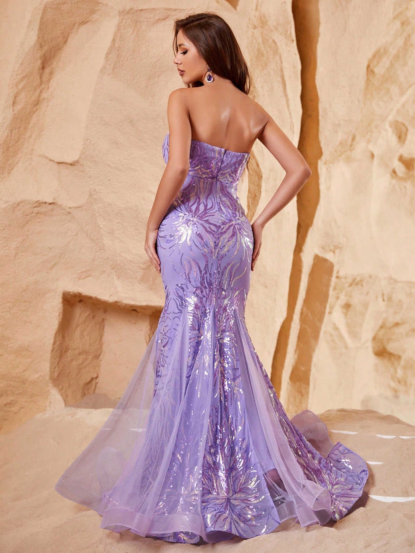 Elegant Tube Mesh Insert Sequin Mermaid Maxi Dress
